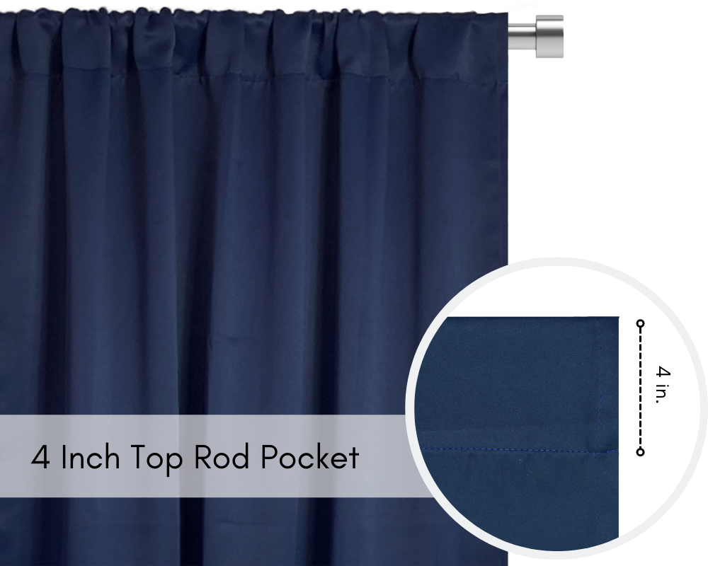 52 X 84 Inch Blackout Polyester Curtains with Rod Pocket Navy Blue - Rod Pockets