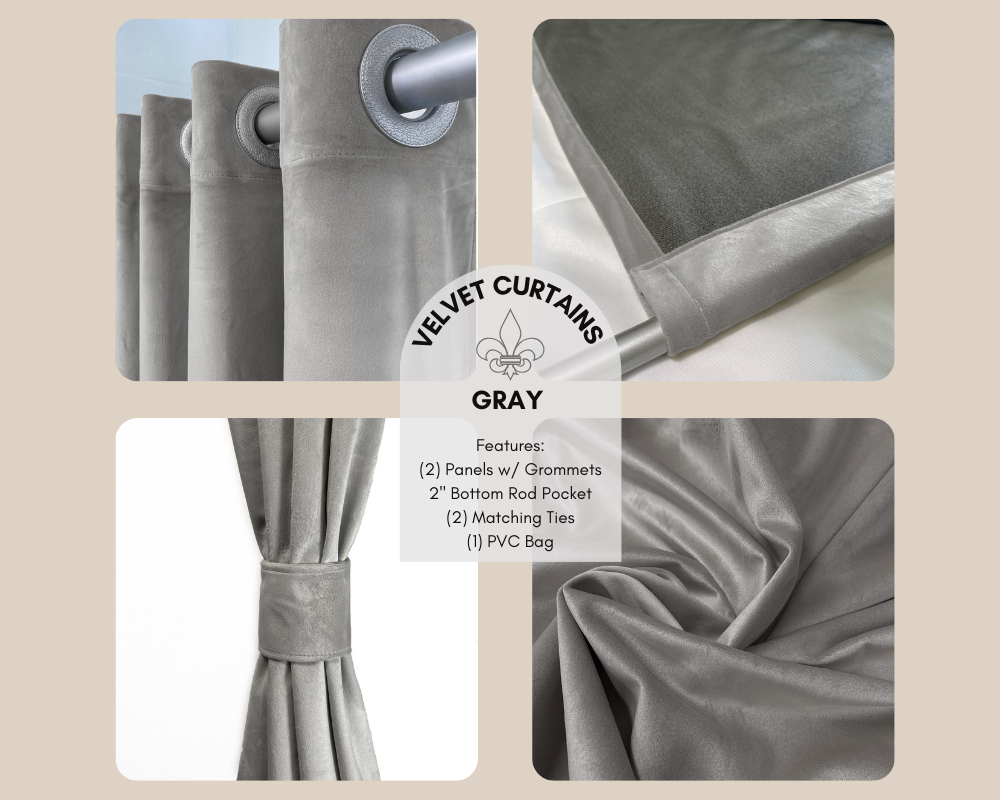 52 X 96 Inch Velvet Curtains with Grommets Gray - Features