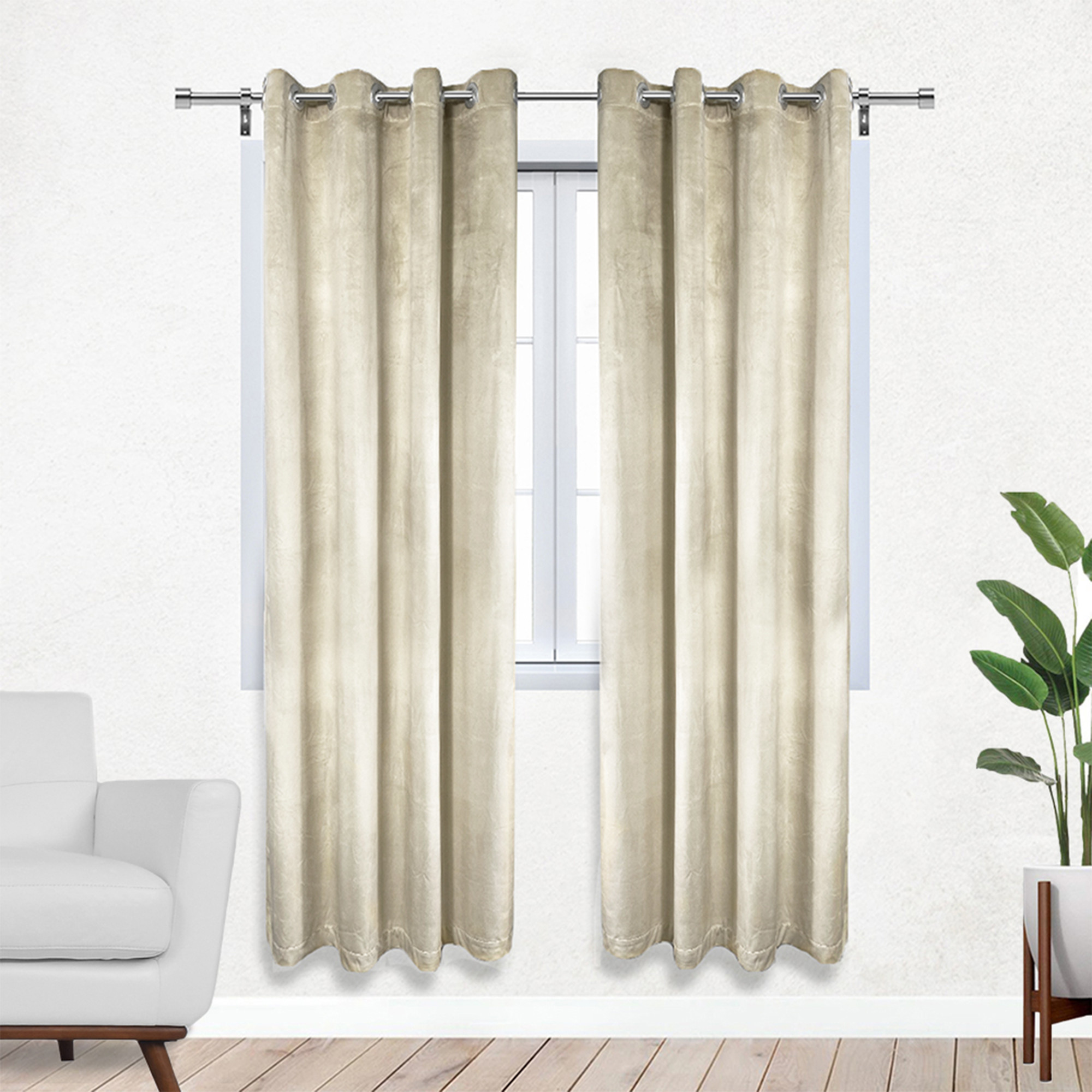 52 X 84 Inch Velvet Curtains with Grommets Beige - 2 Panels