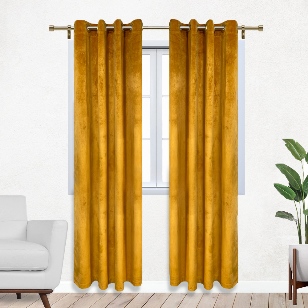 52 X 96 Inch Velvet Curtains with Grommets Gold - 2 Panels