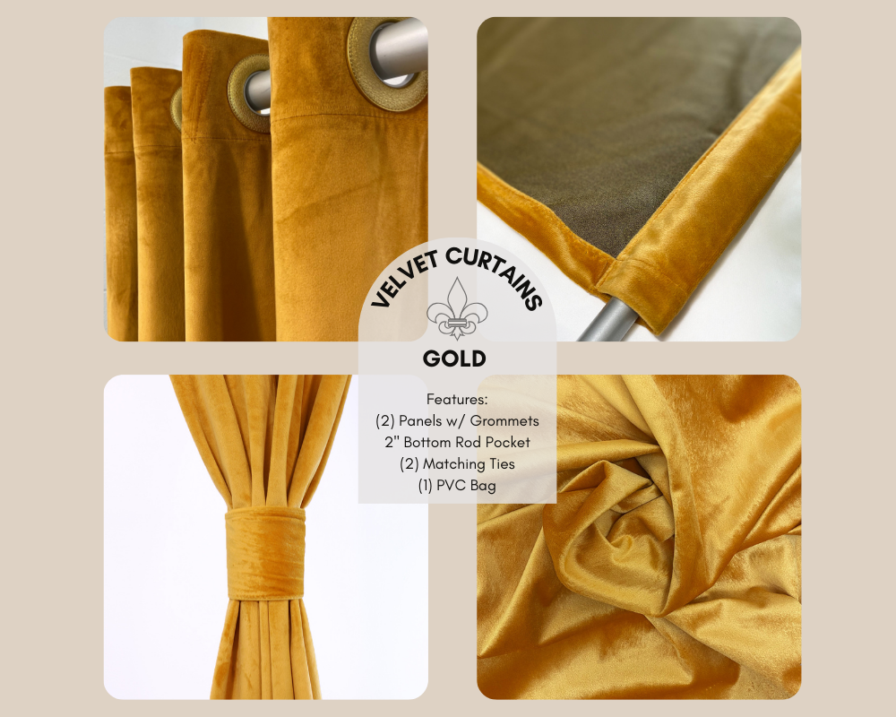 52 X 63 Inch Velvet Curtains with Grommets Gold - features
