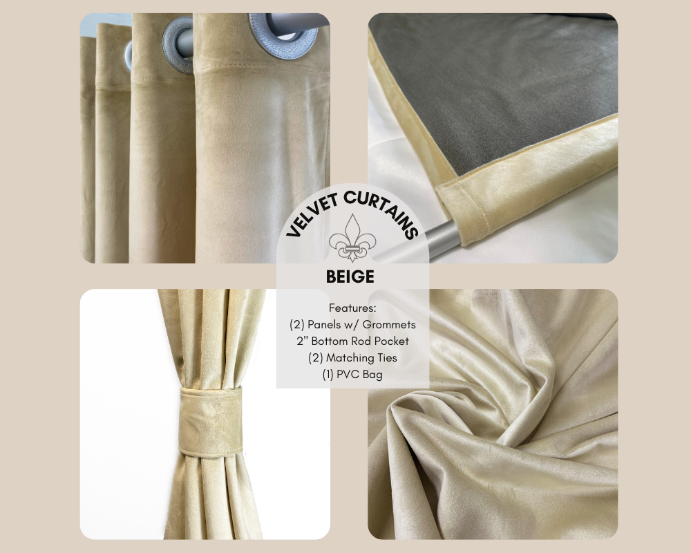 52 X 63 Inch Velvet Curtains with Grommets Beige - Features