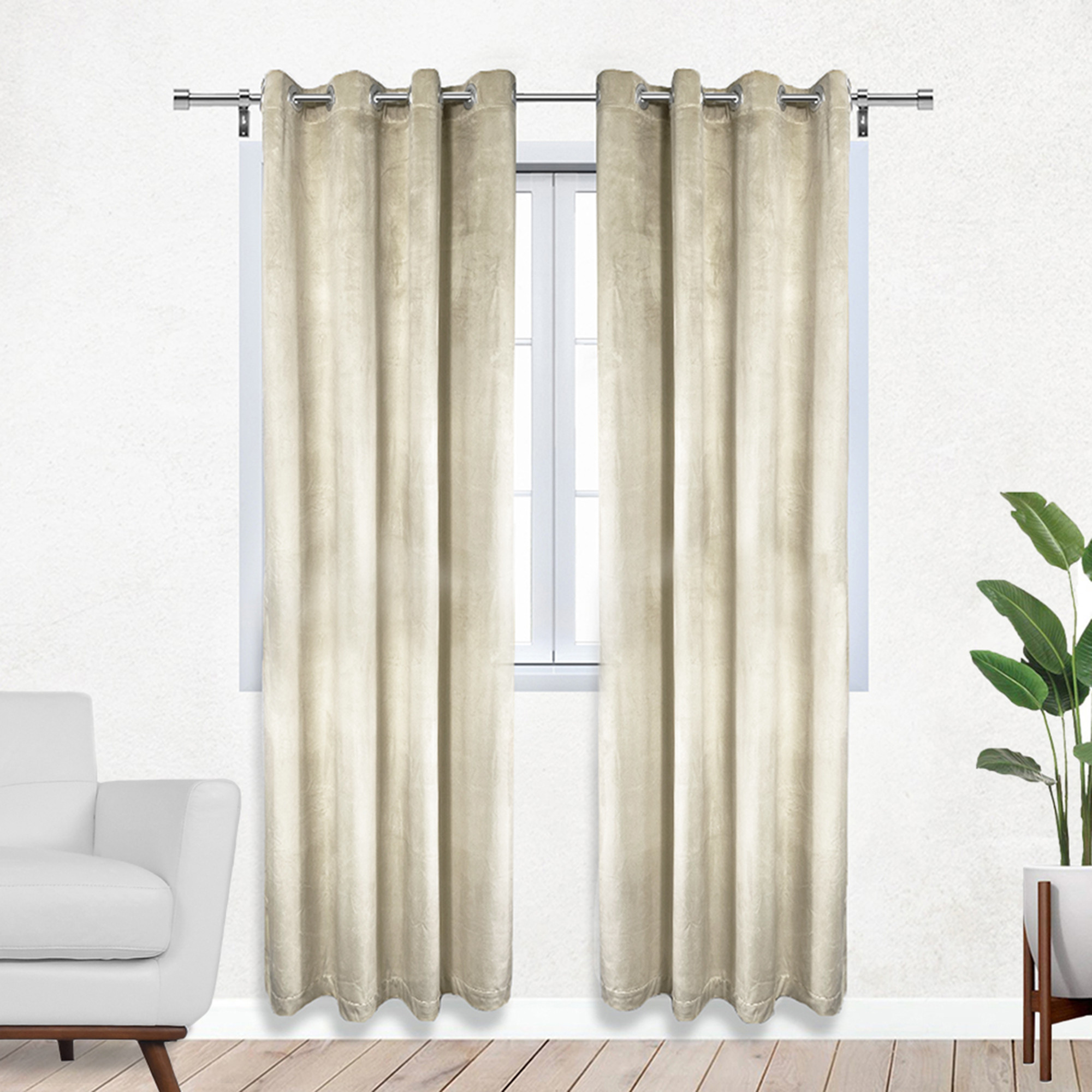 52 X 96 Inch Velvet Curtains with Grommets Beige - 2 Panels
