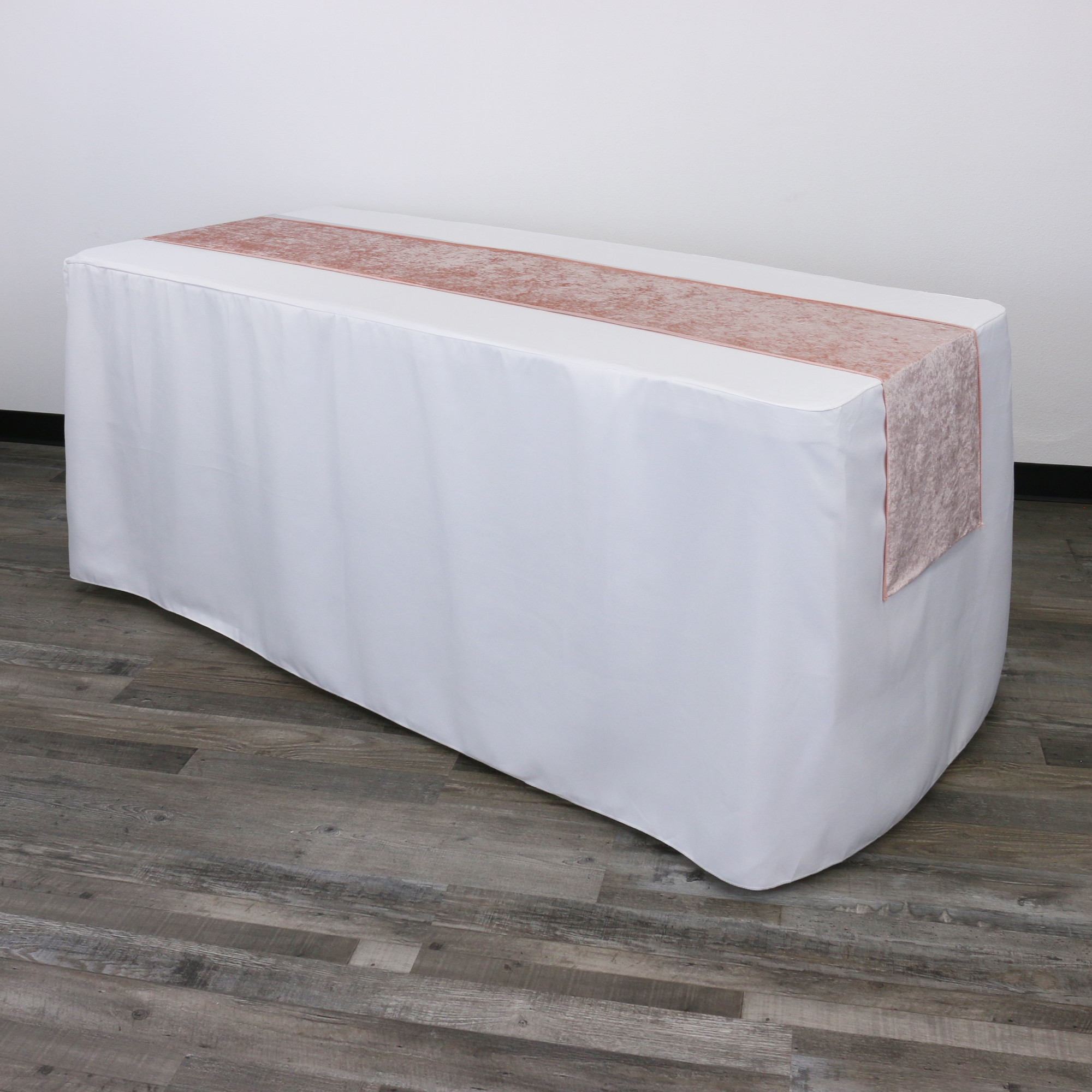 14 x 108 Inch Velvet Table Runner Blush on rectangular table