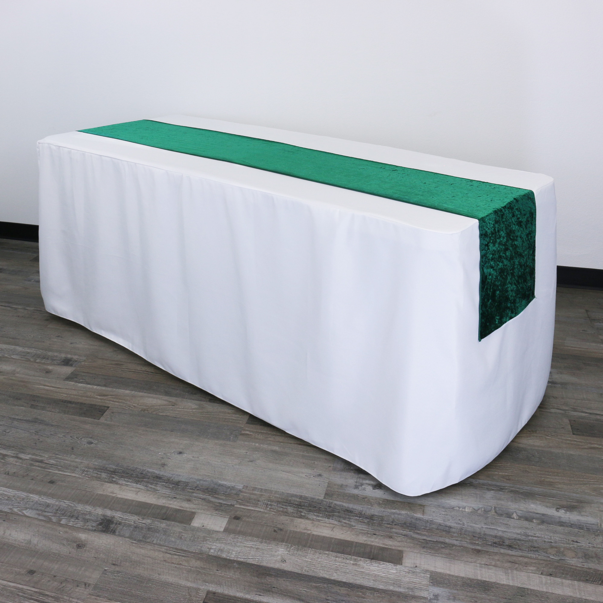 14 x 108 Inch Velvet Table Runner Emerald Green on rectangular table