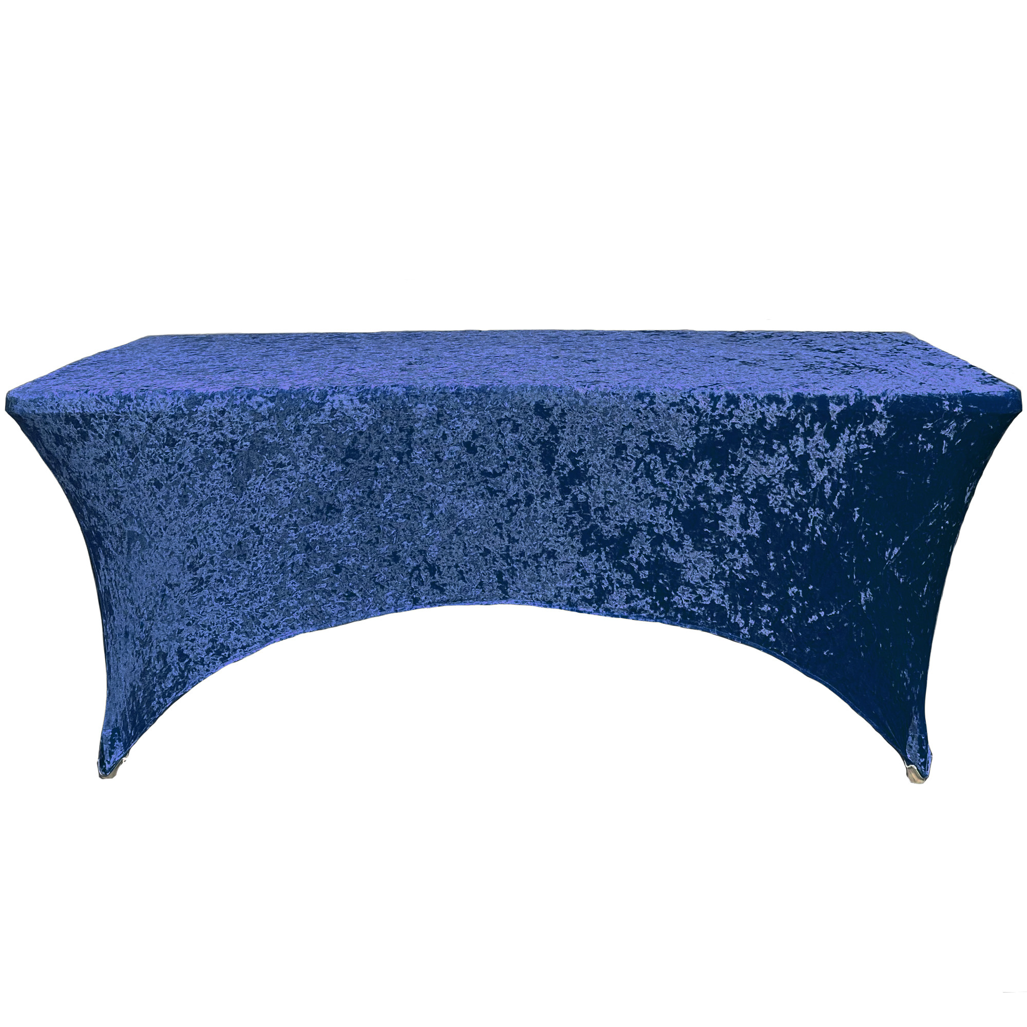 Velvet Spandex 8 Ft Rectangular Table Cover Navy Blue Front