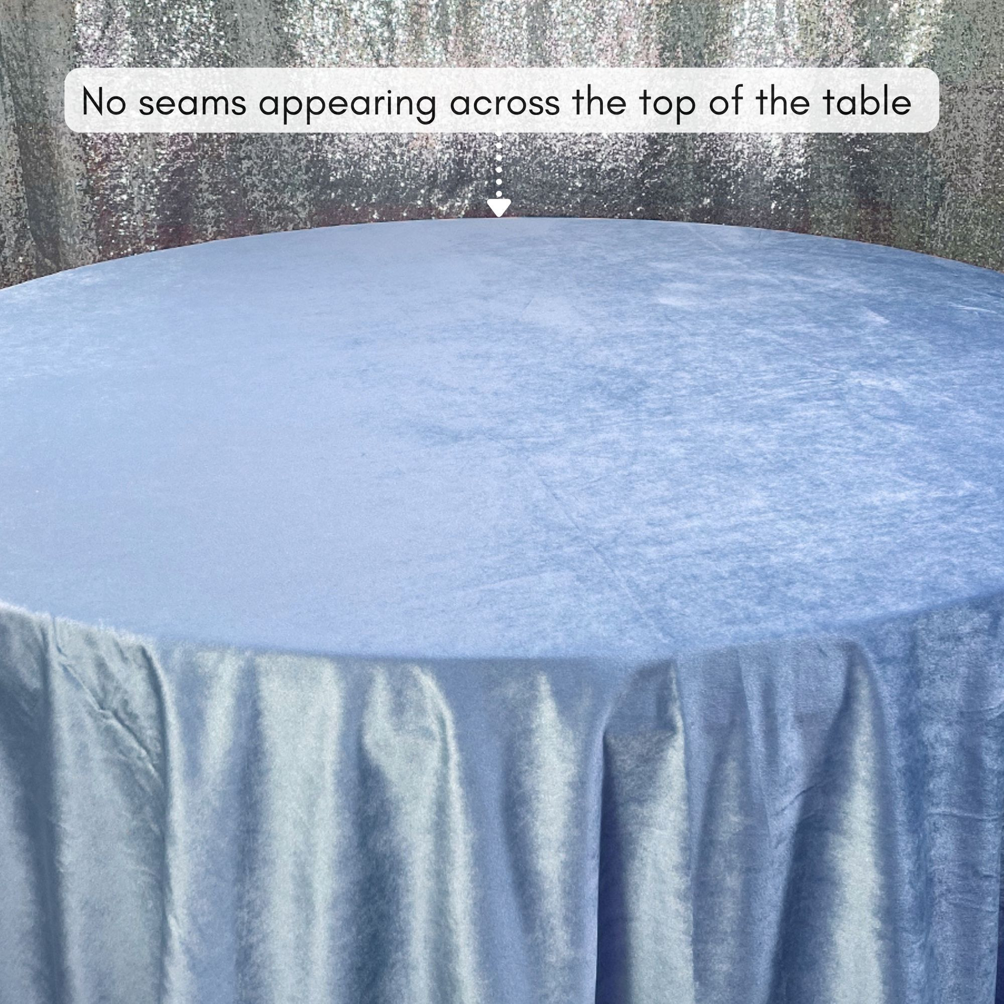 120 Inch Round Velvet Tablecloth Dusty Blue Top