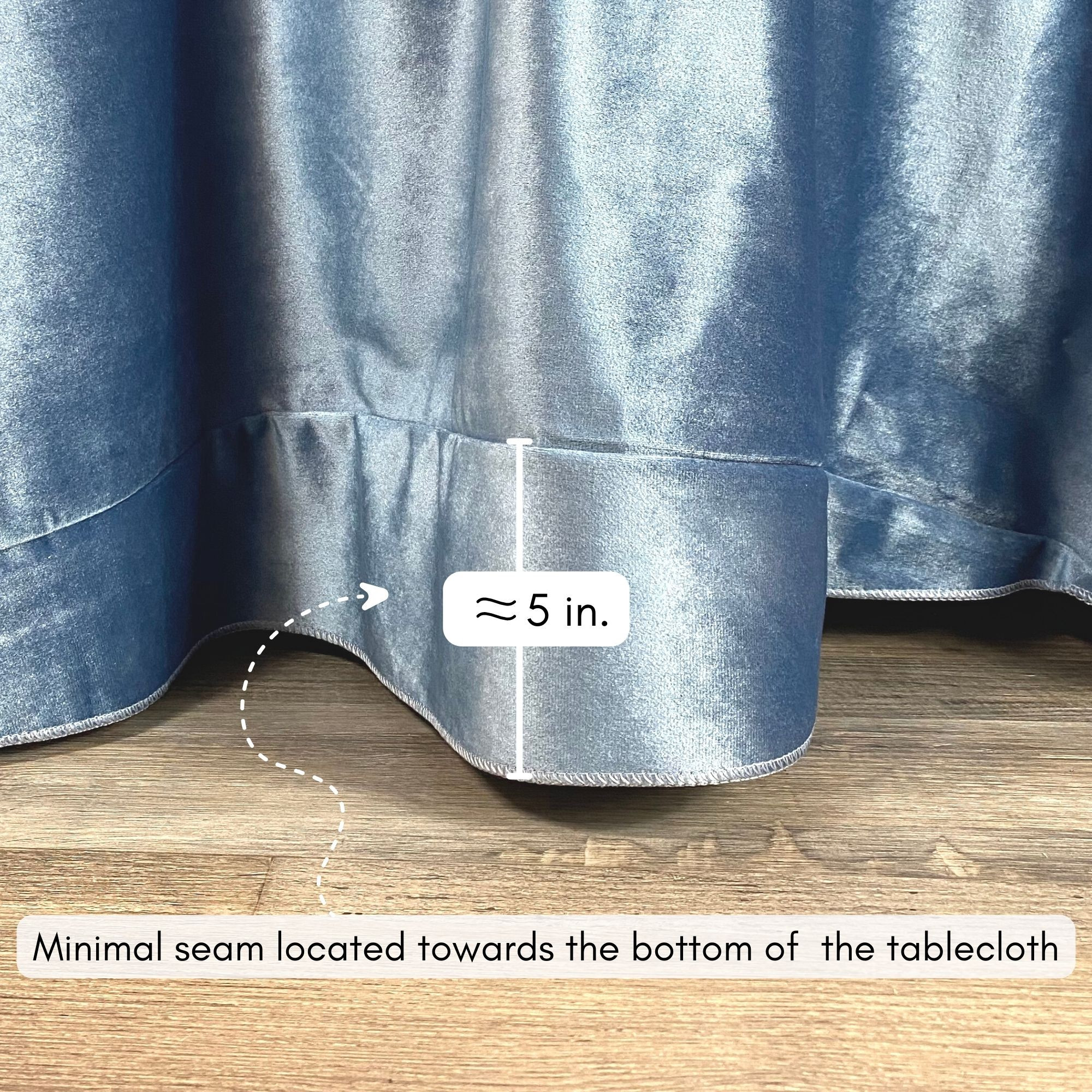 120 Inch Round Velvet Tablecloth Dusty Blue Seam