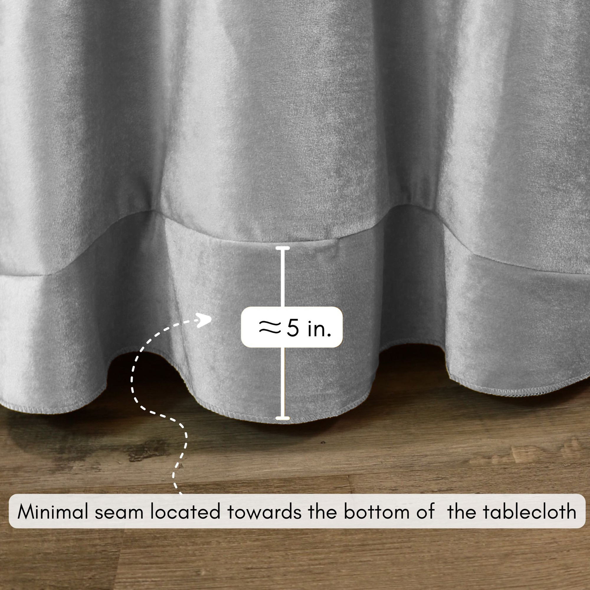 120 Inch Round Velvet Tablecloth Gray Hem