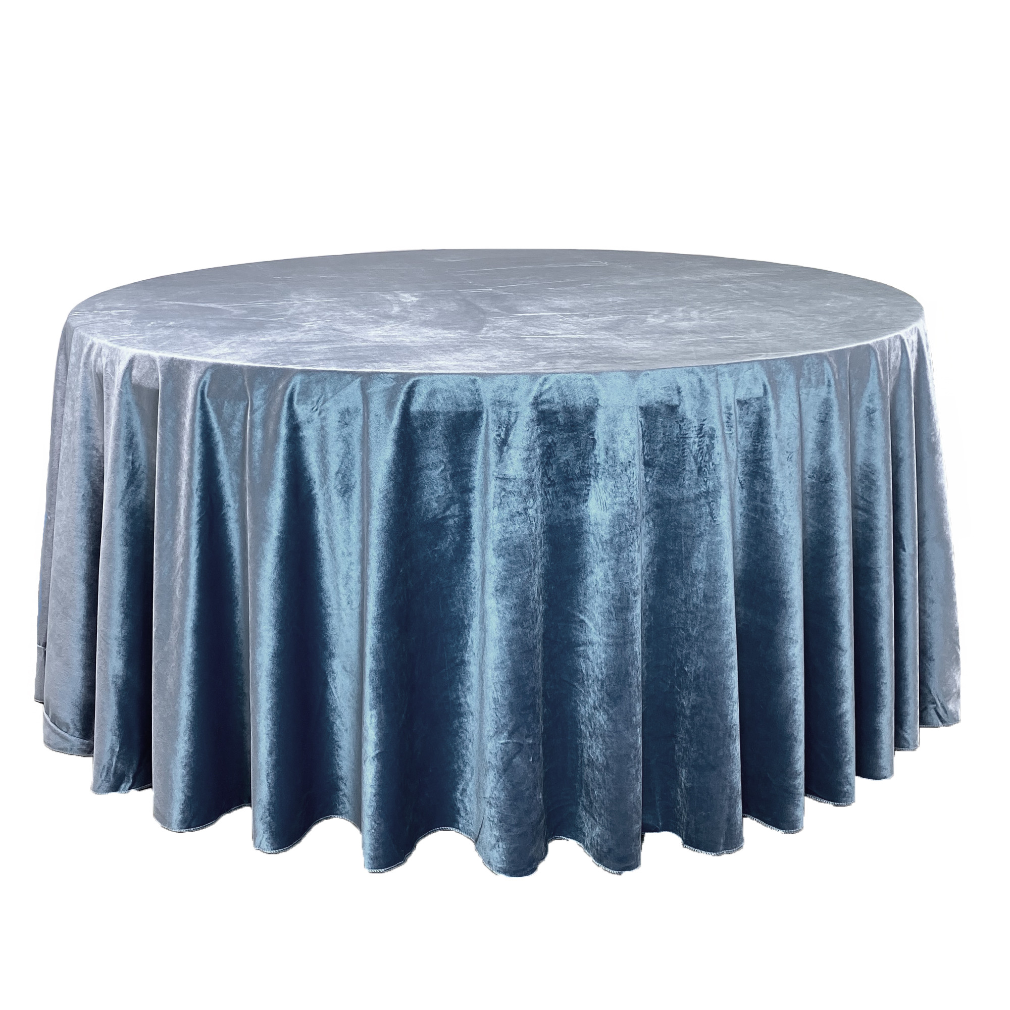 132 Inch Round Velvet Tablecloth Dusty Blue