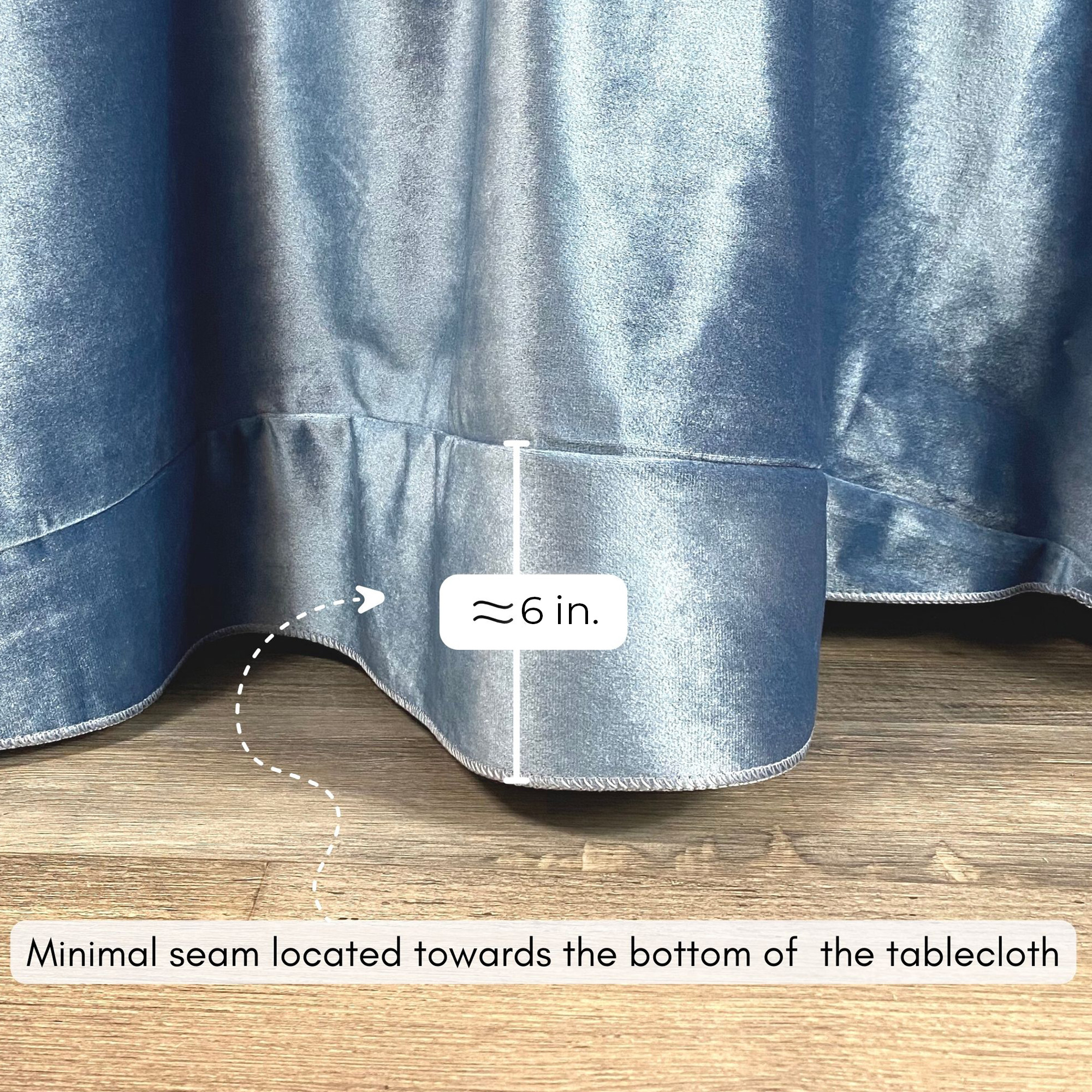 132 Inch Round Velvet Tablecloth Dusty Blue Bottom Seam