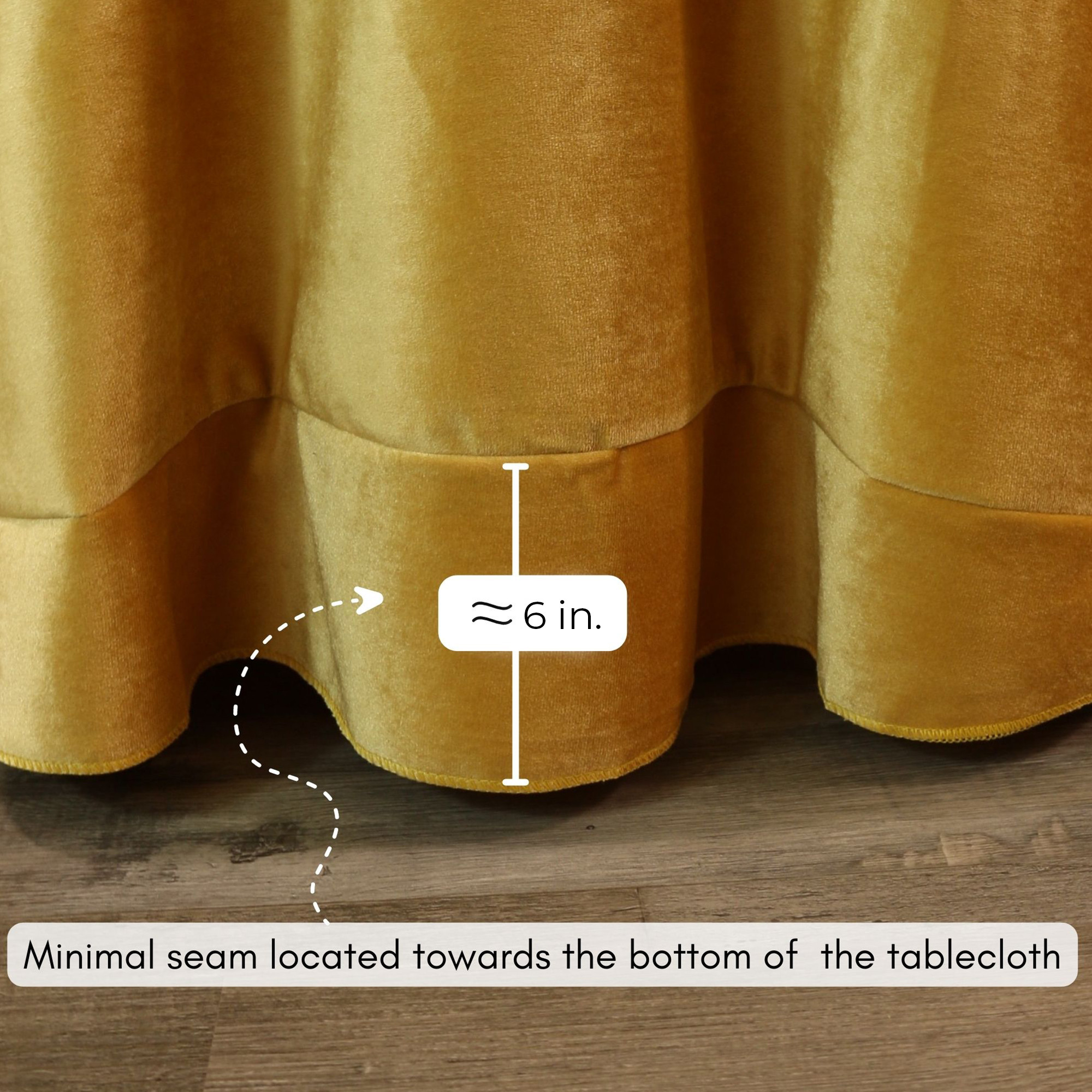 132 Inch Round Velvet Tablecloth Gold Bottom Seam