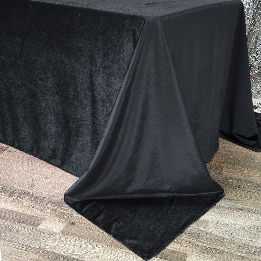 90 x 132 Inch Rectangular Velvet Tablecloth Black Corner