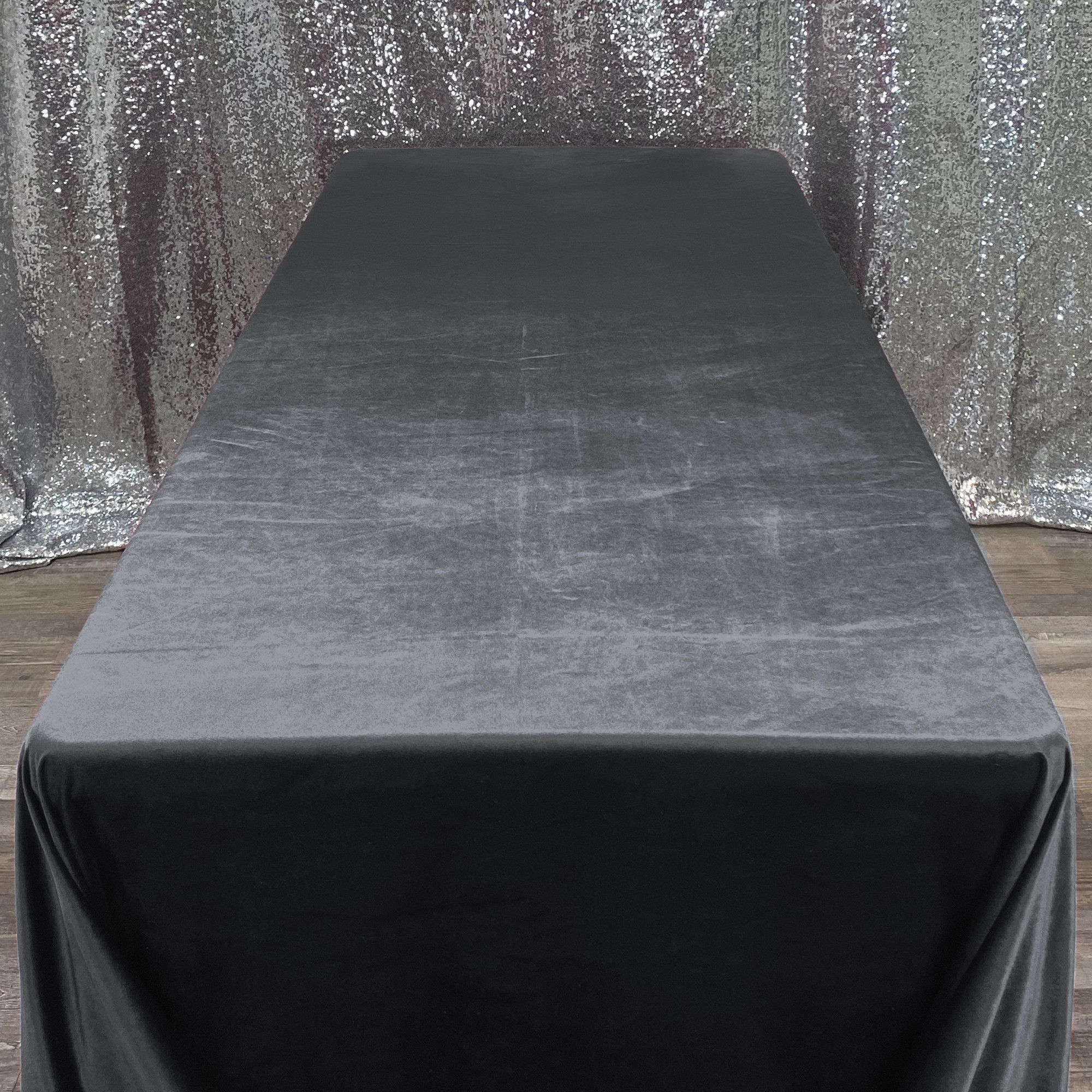 90 x 132 Inch Rectangular Velvet Tablecloth Black Top