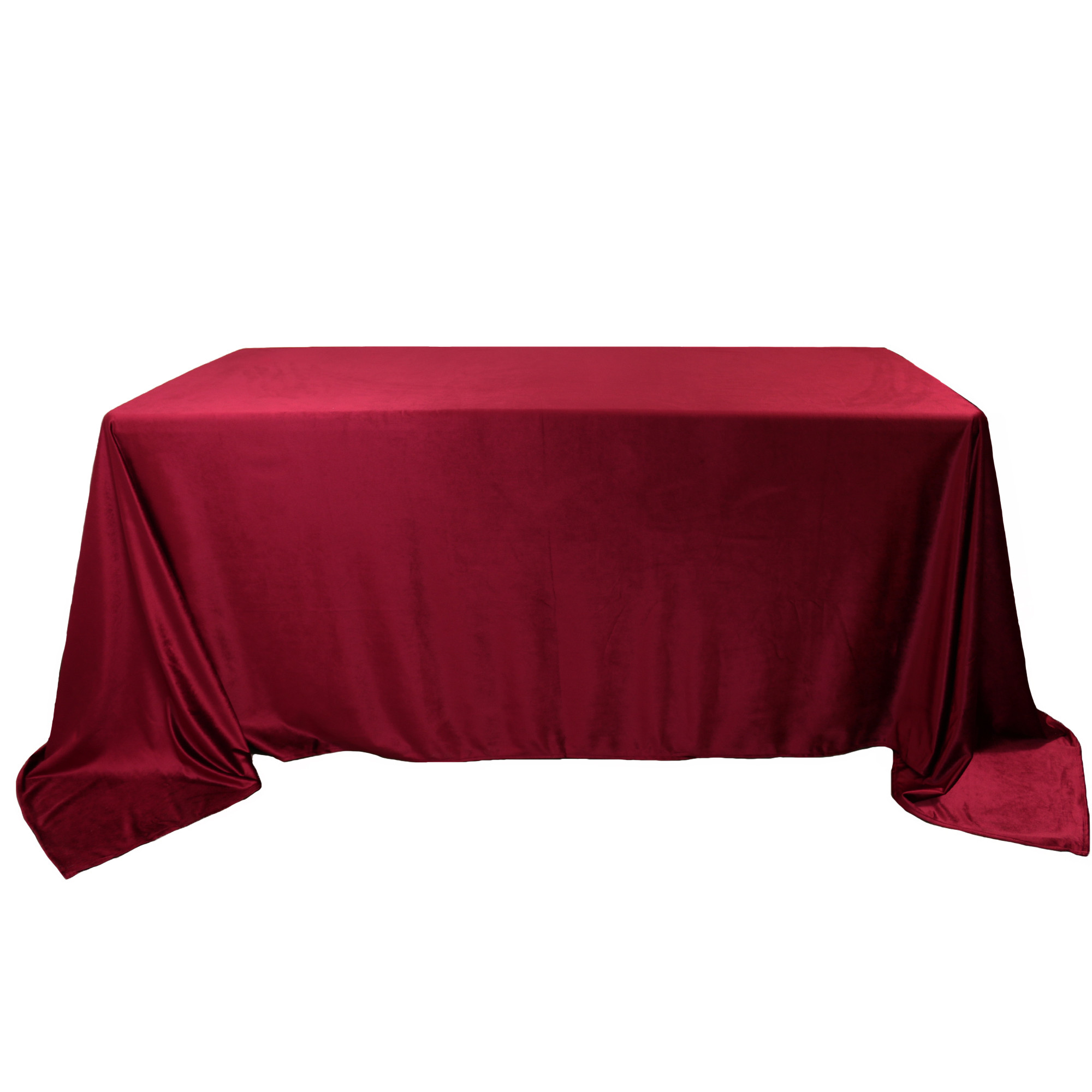 90 x 132 Inch Rectangular Velvet Tablecloth Burgundy Front View