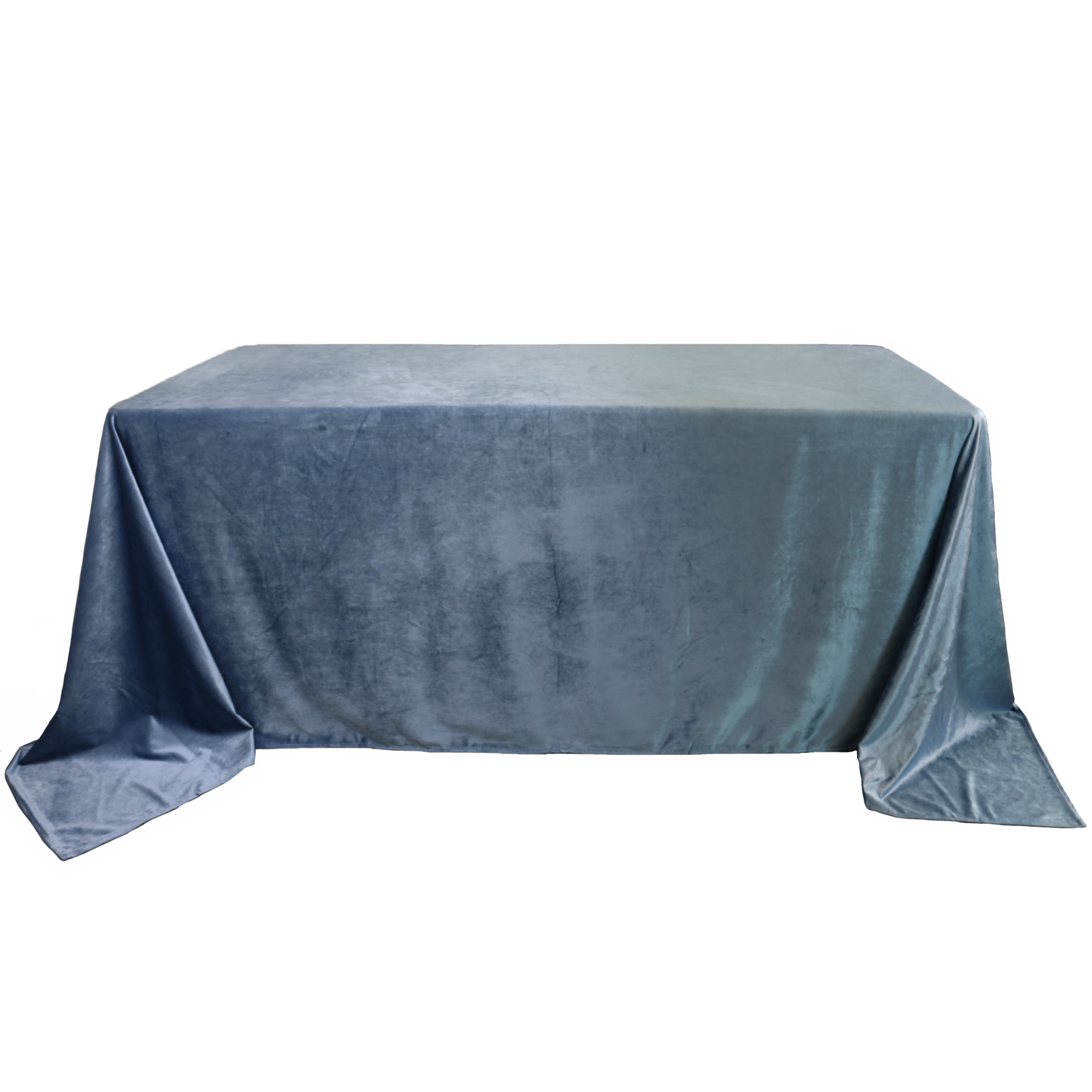 90 x 132 Inch Rectangular Velvet Tablecloth Dusty Blue Front View