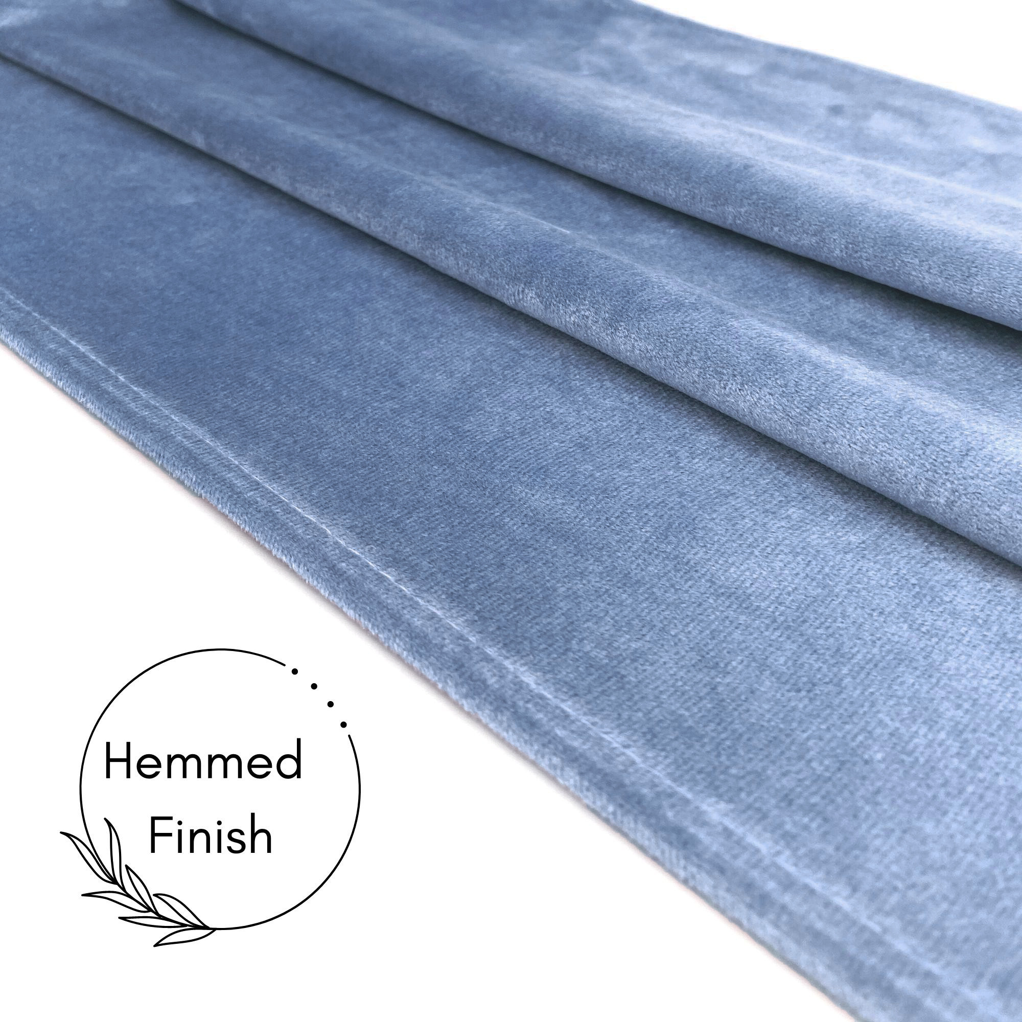 90 x 132 Inch Rectangular Velvet Tablecloth Dusty Blue Hem Zoom