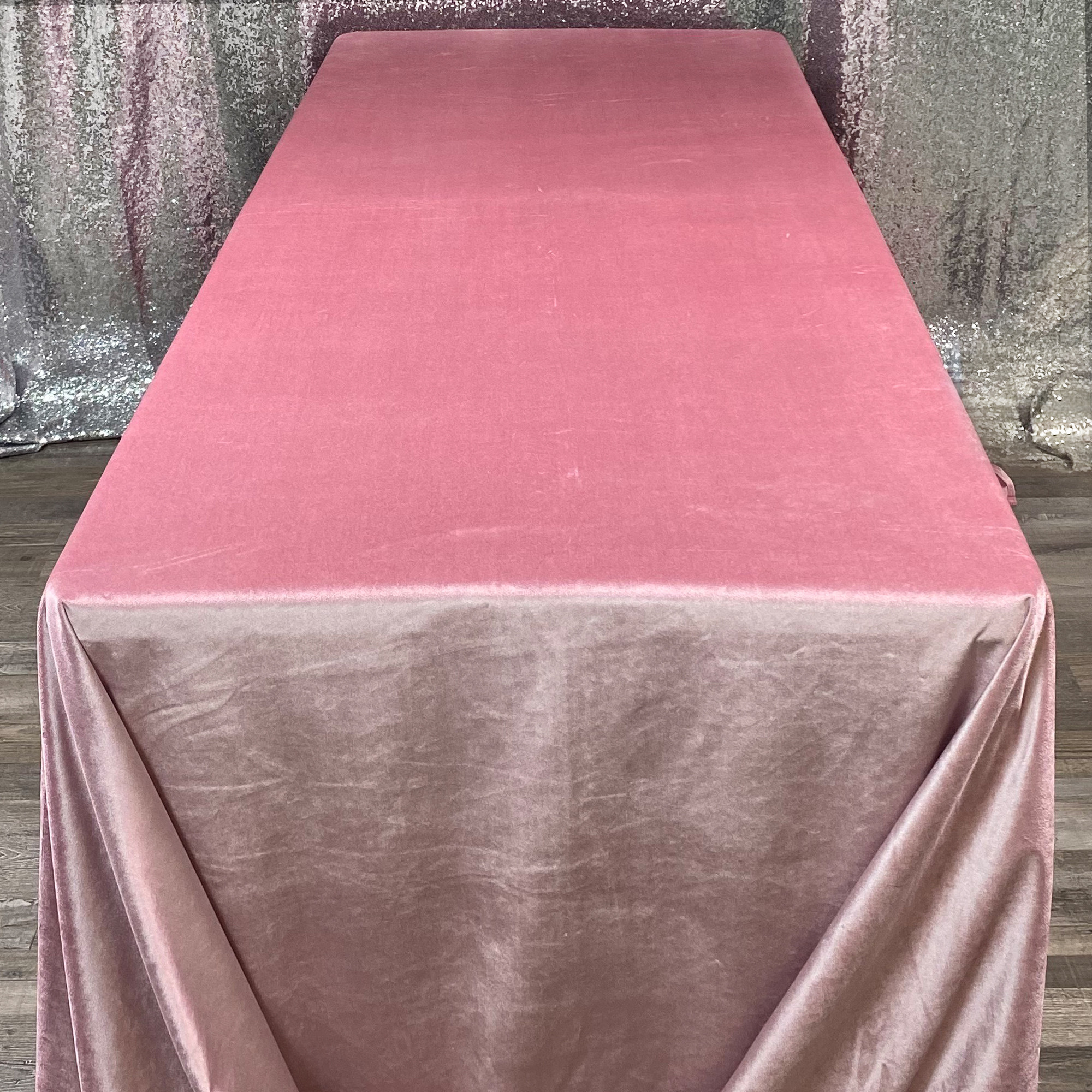 90 x 132 Inch Rectangular Velvet Tablecloth Dusty Rose Top