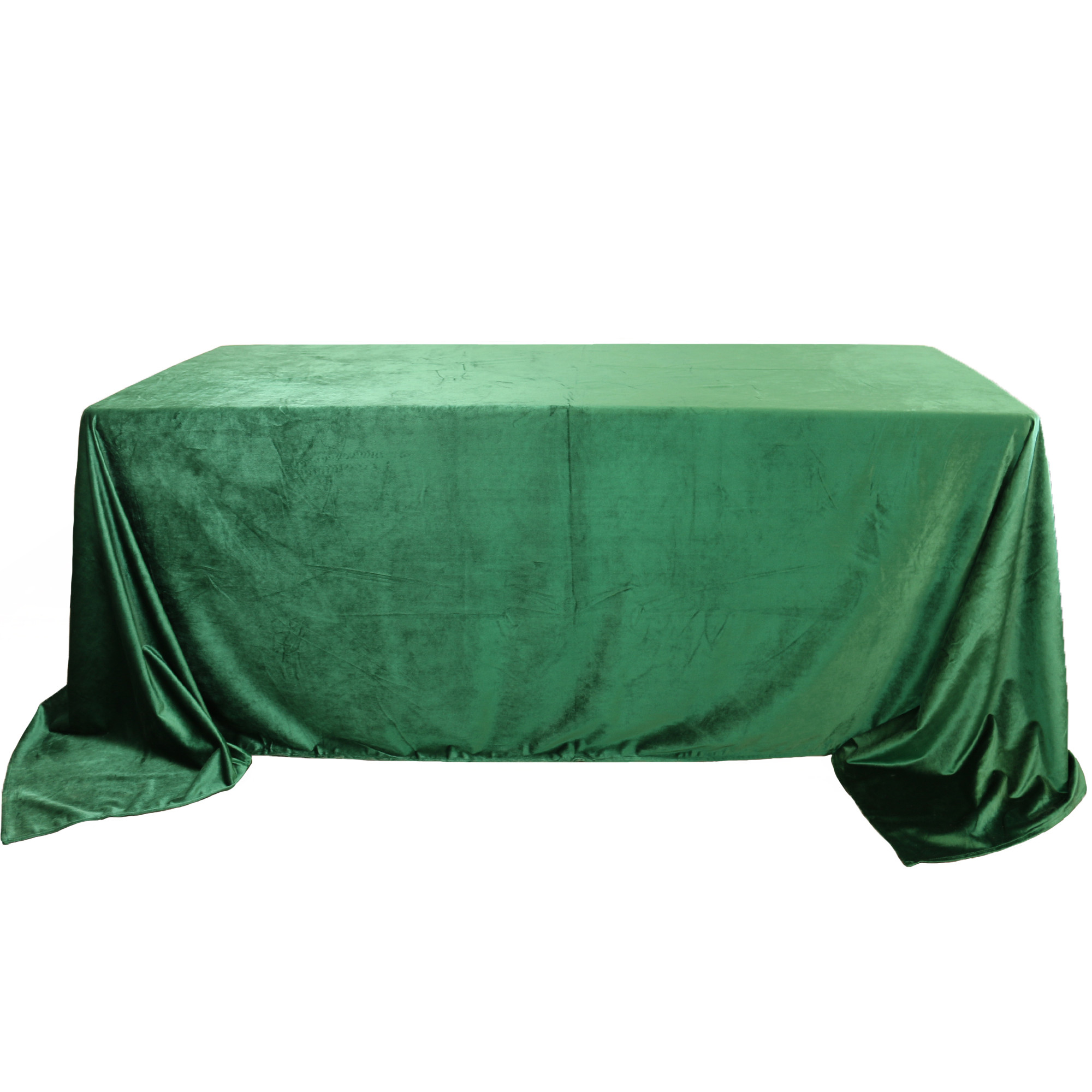 90 x 132 Inch Rectangular Velvet Tablecloth Emerald Green Front View