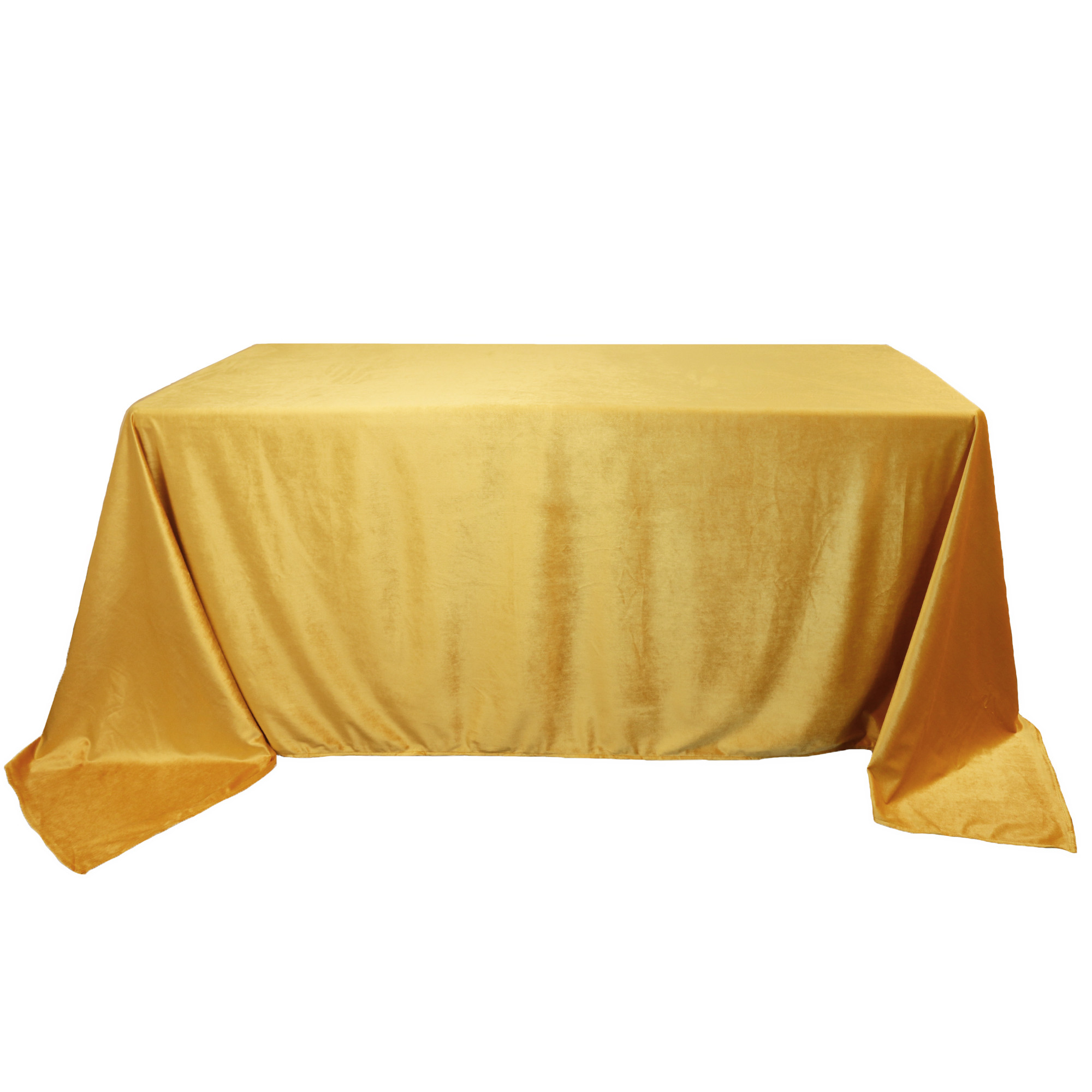 90 x 132 Inch Rectangular Velvet Tablecloth Gold Front View