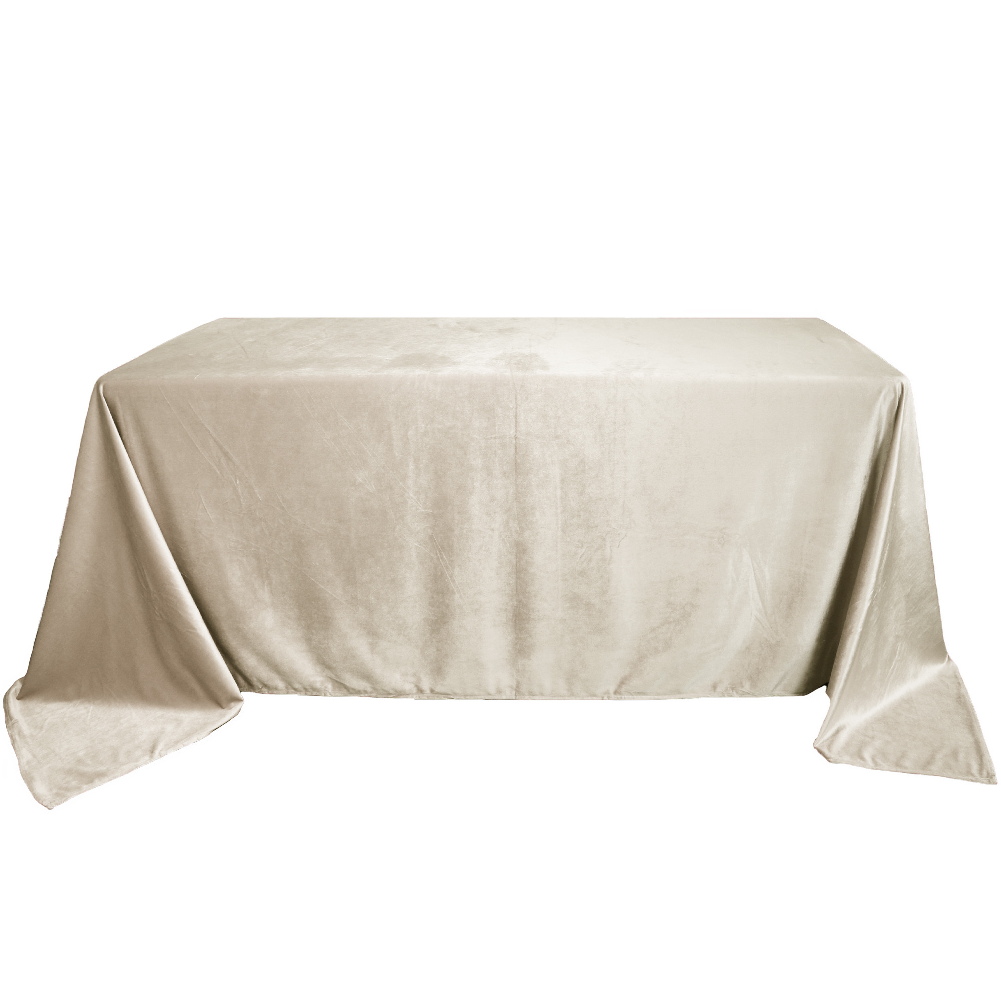 90 x 132 Inch Rectangular Velvet Tablecloth Ivory Front View