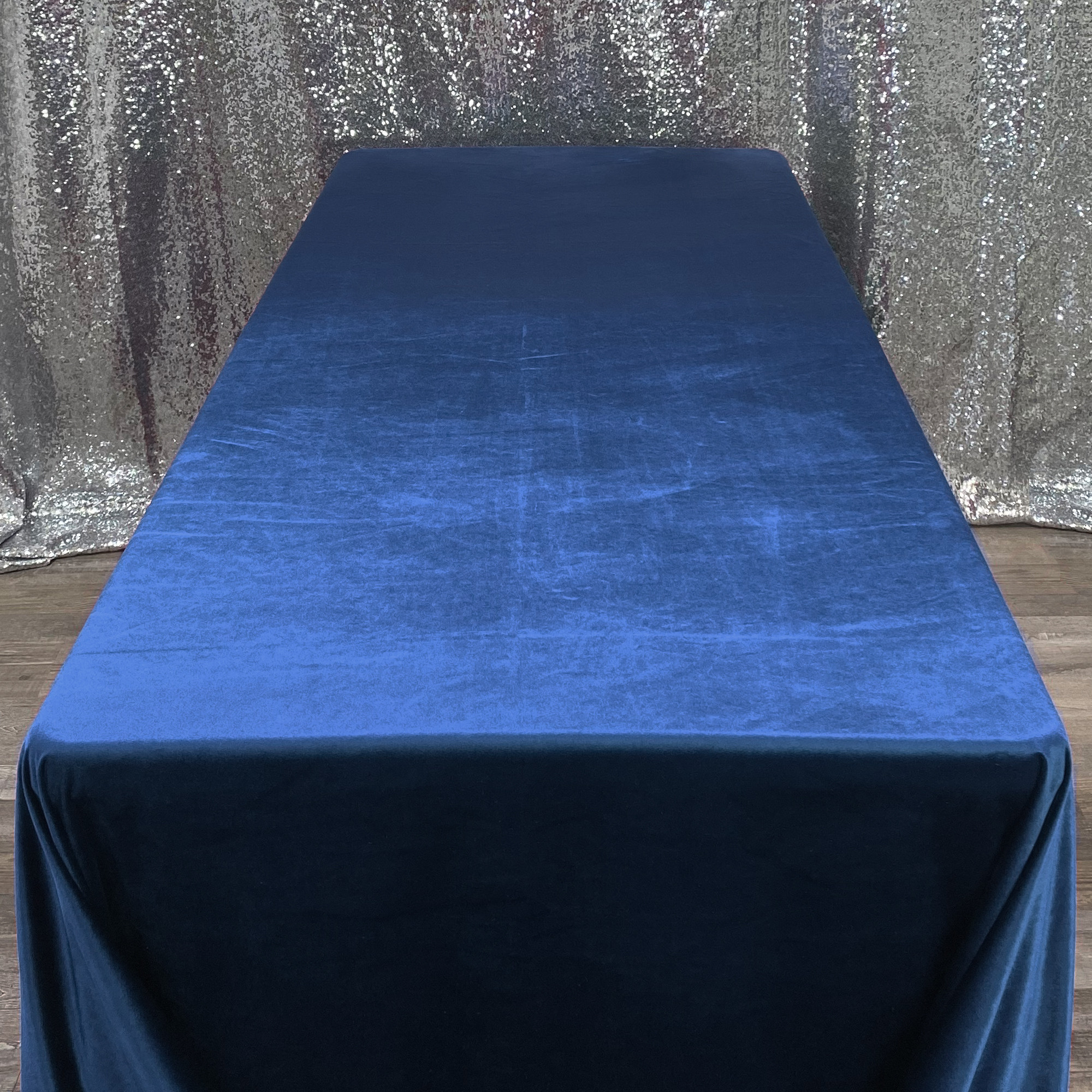 90 x 132 Inch Rectangular Velvet Tablecloth Navy Blue Top