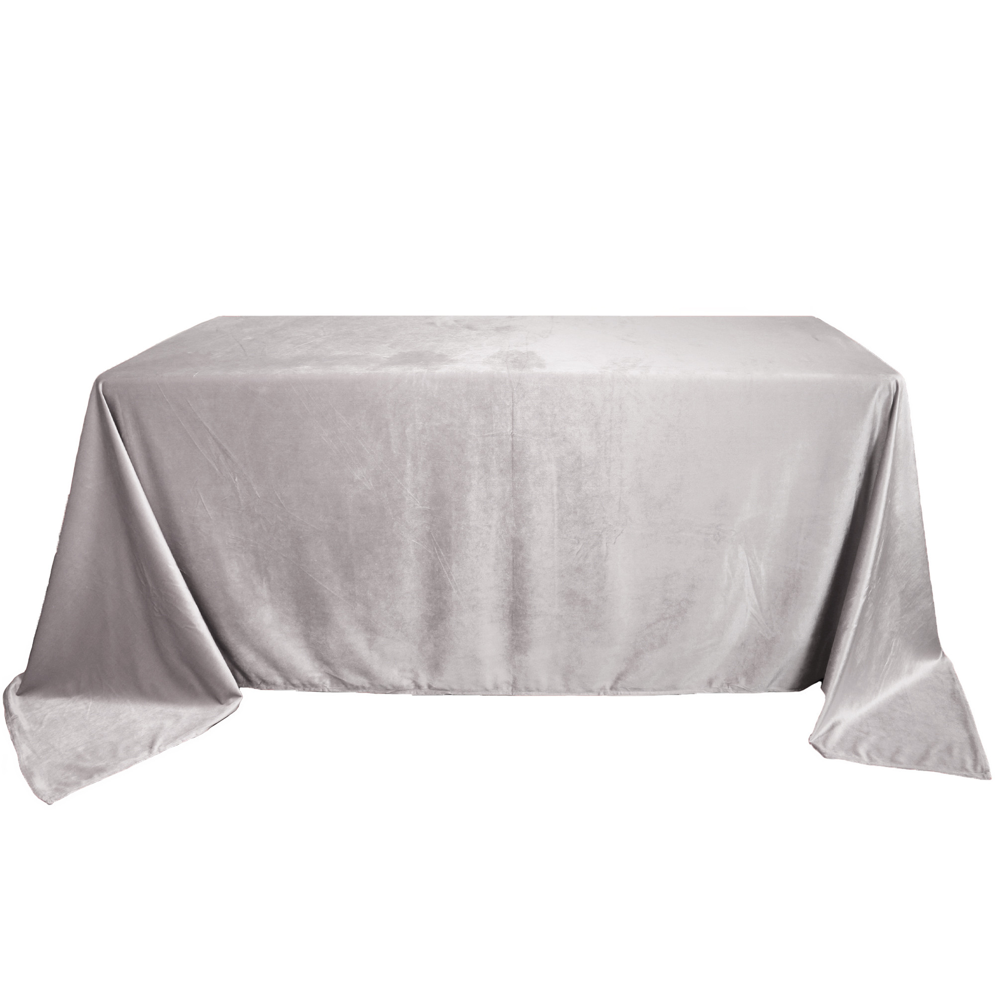90 x 132 Inch Rectangular Velvet Tablecloth Gray Front View