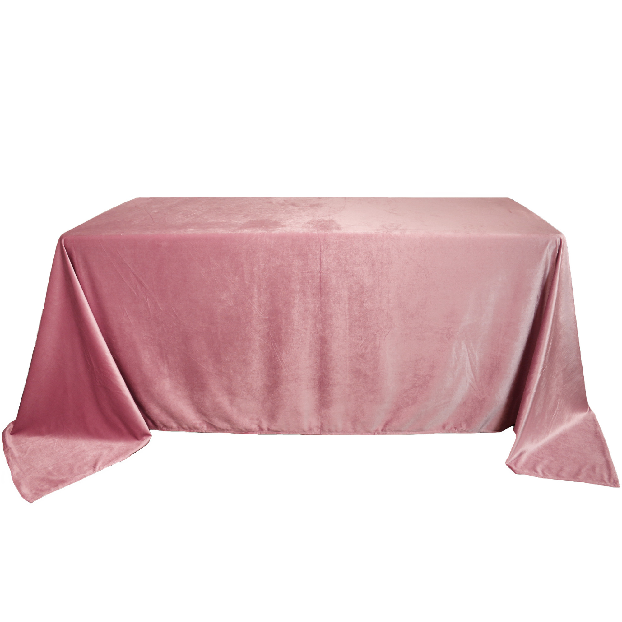 90 x 132 Inch Rectangular Velvet Tablecloth Dusty Rose Front View