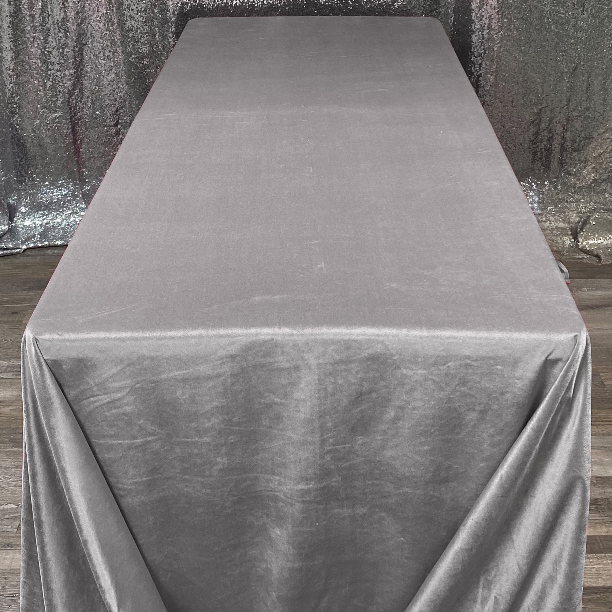 90 x 156 Inch Rectangular Velvet Tablecloth Gray Top