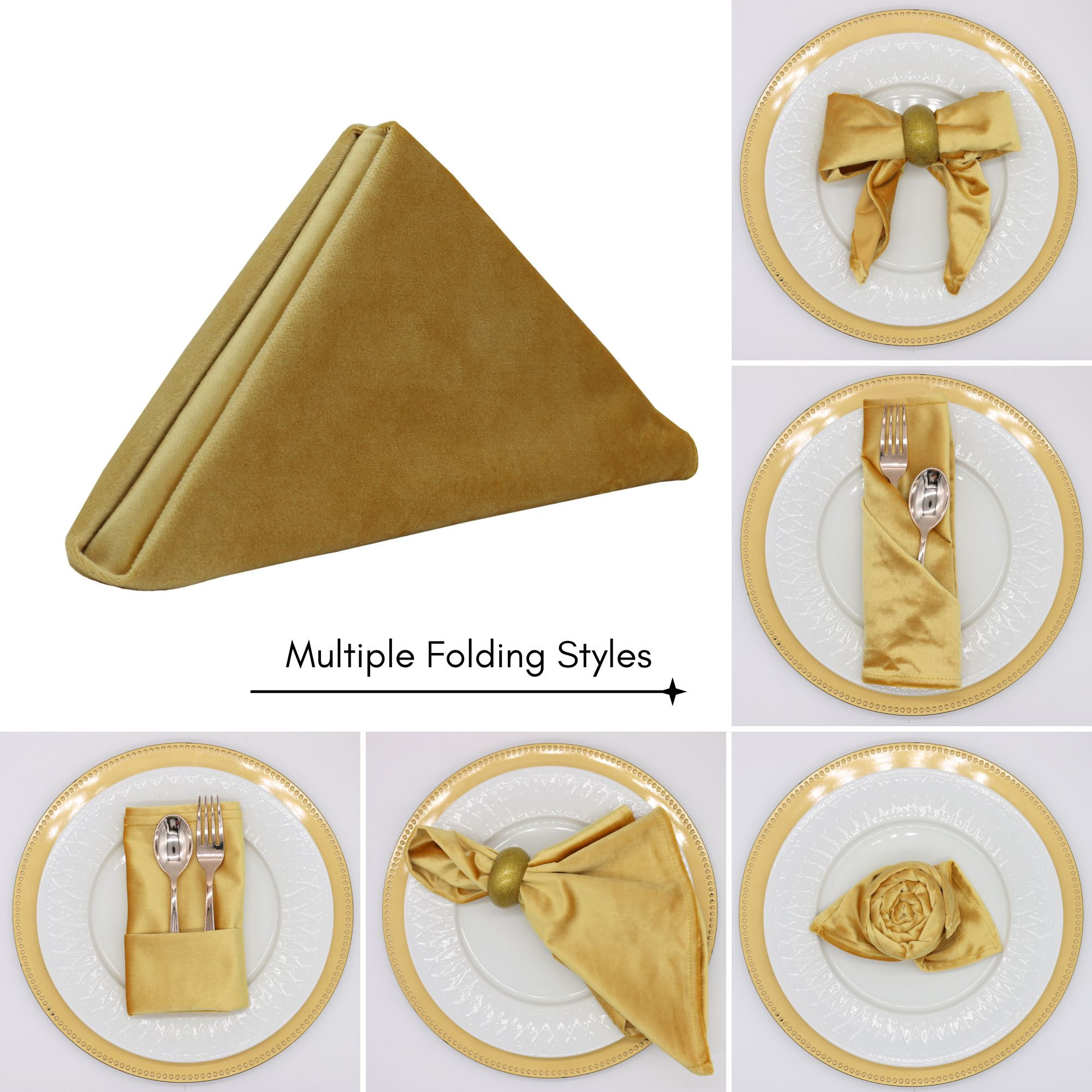 20 Inch Velvet Cloth Napkins Gold Folding Options