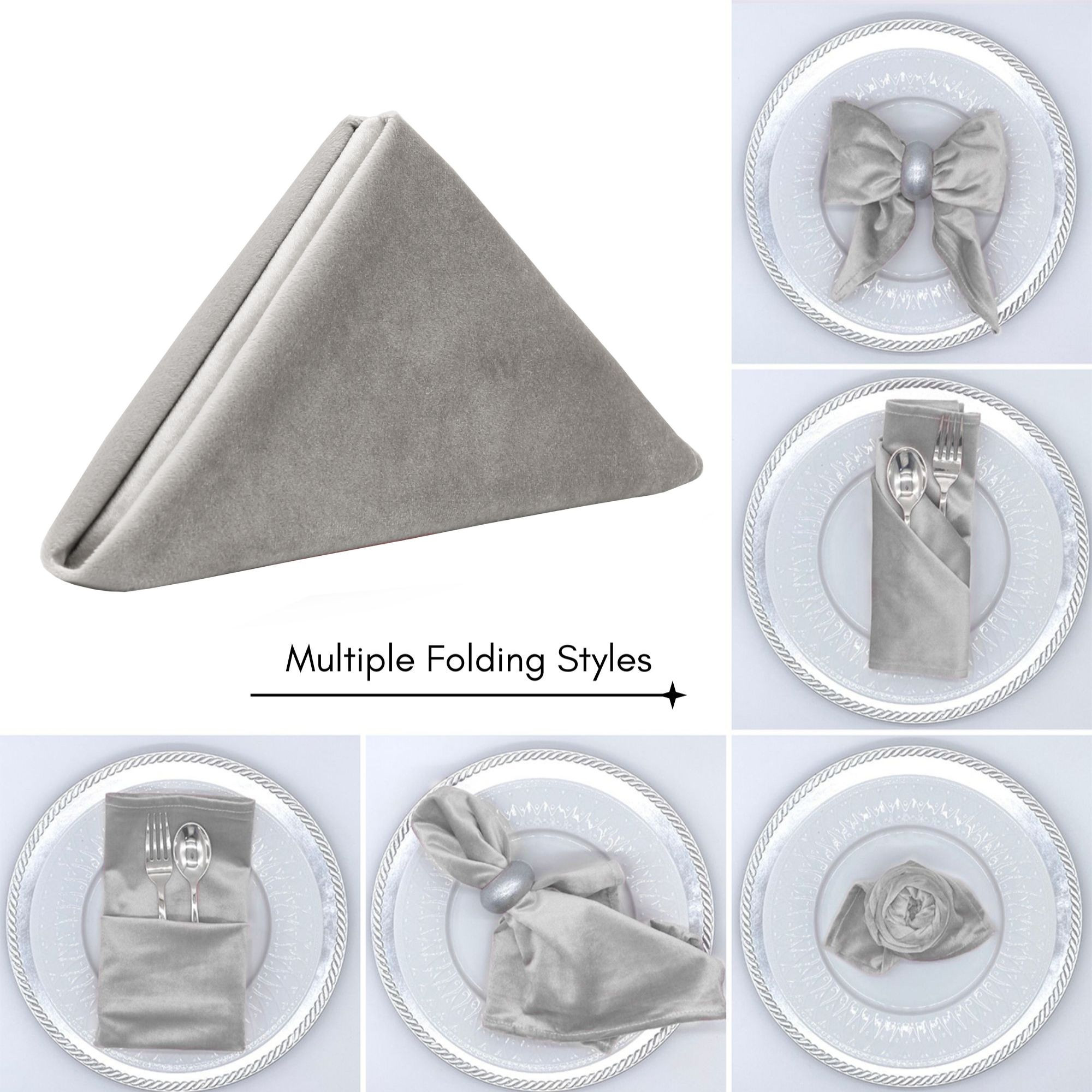 10 Pack 20 Inch Velvet Cloth Napkins Gray Folding Styles