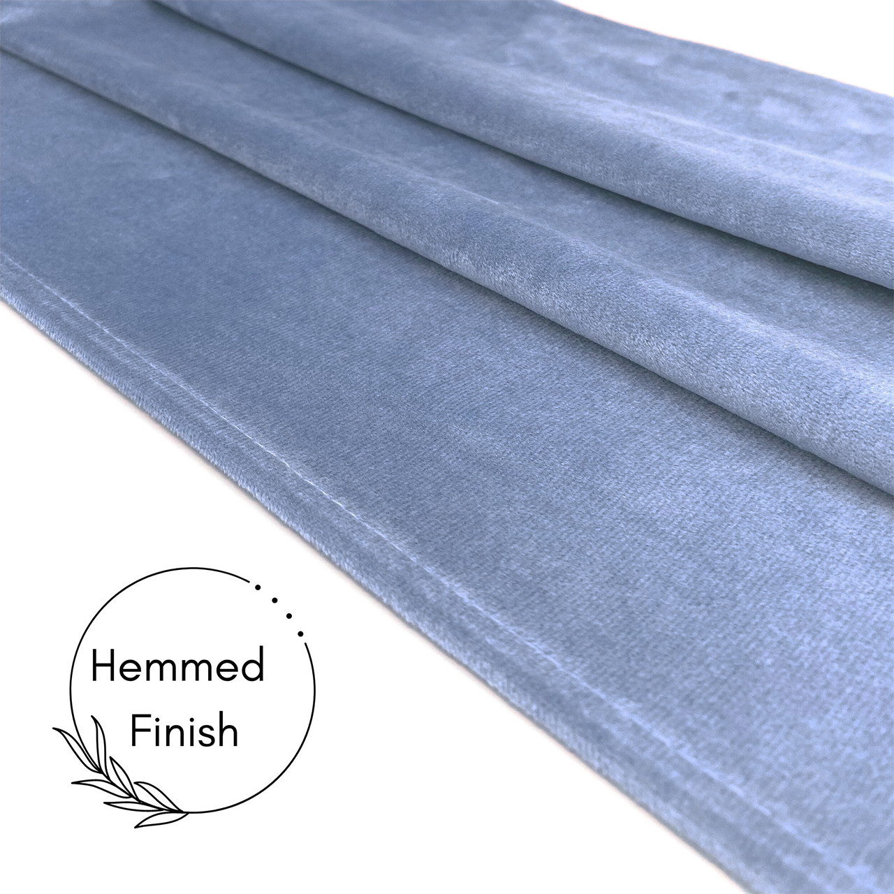 14 x 108 Inch Velvet Table Runner Dusty Blue Hem