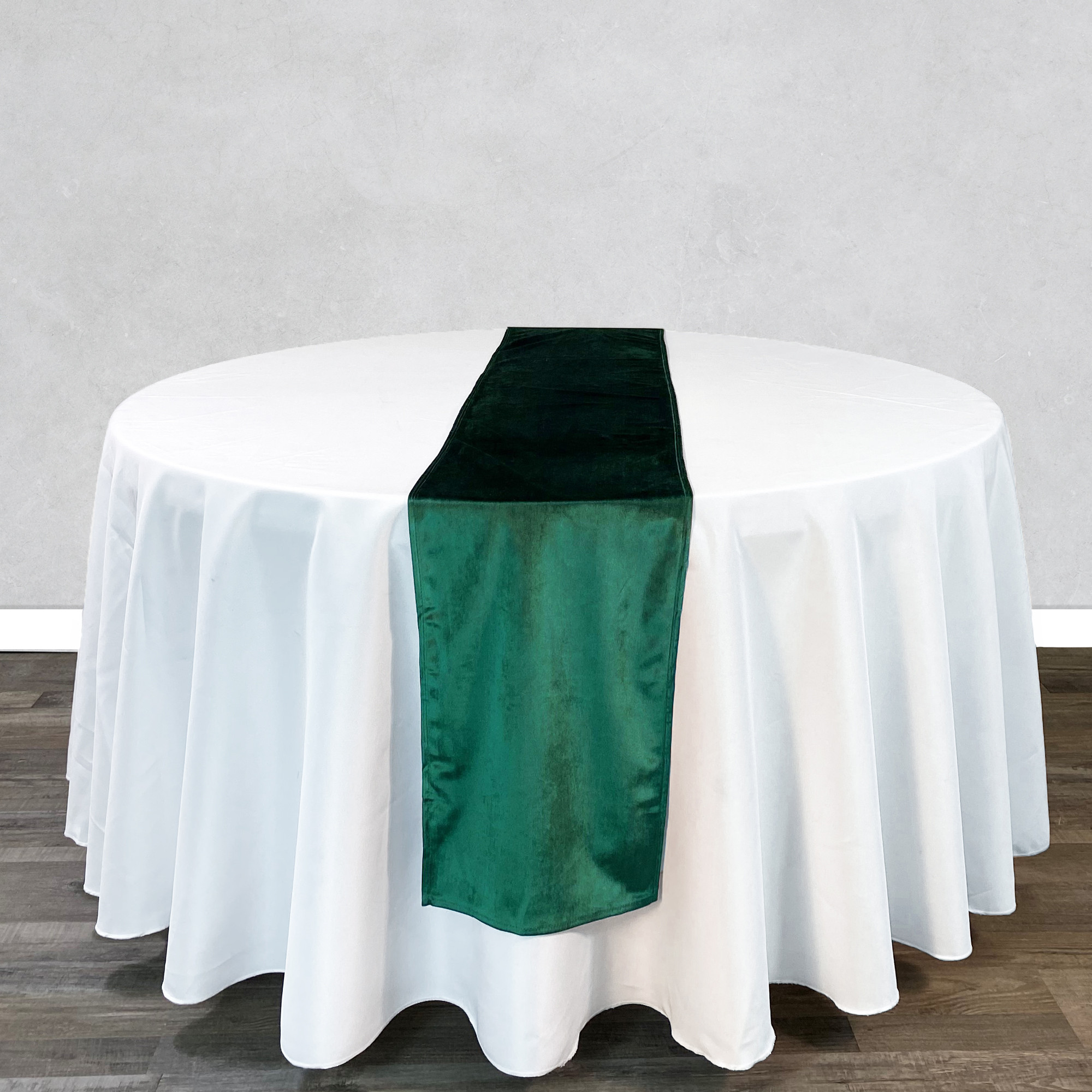14 x 108 Inch Velvet Table Runner Emerald Green on round table