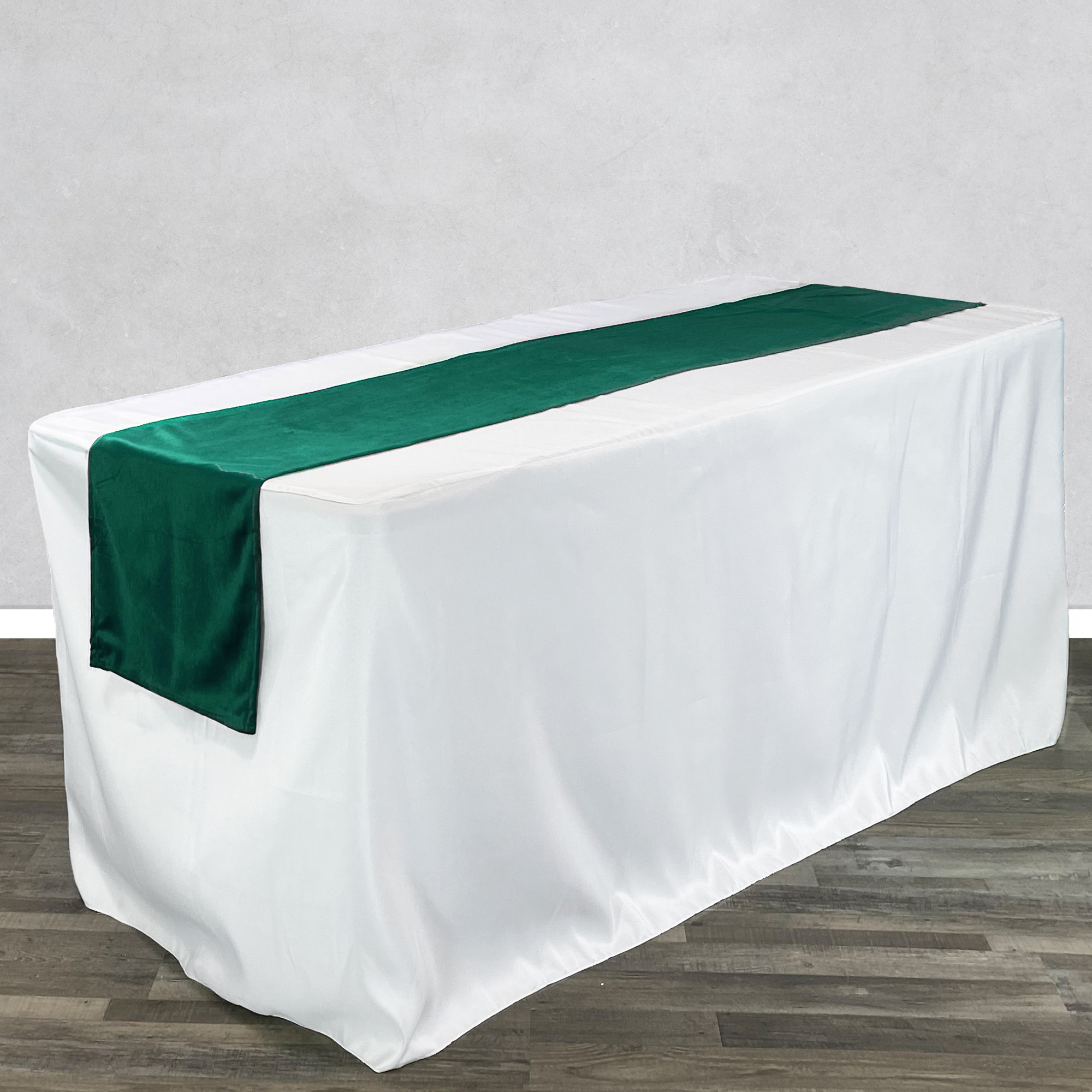 14 x 108 Inch Velvet Table Runner Emerald Green on rectangular table