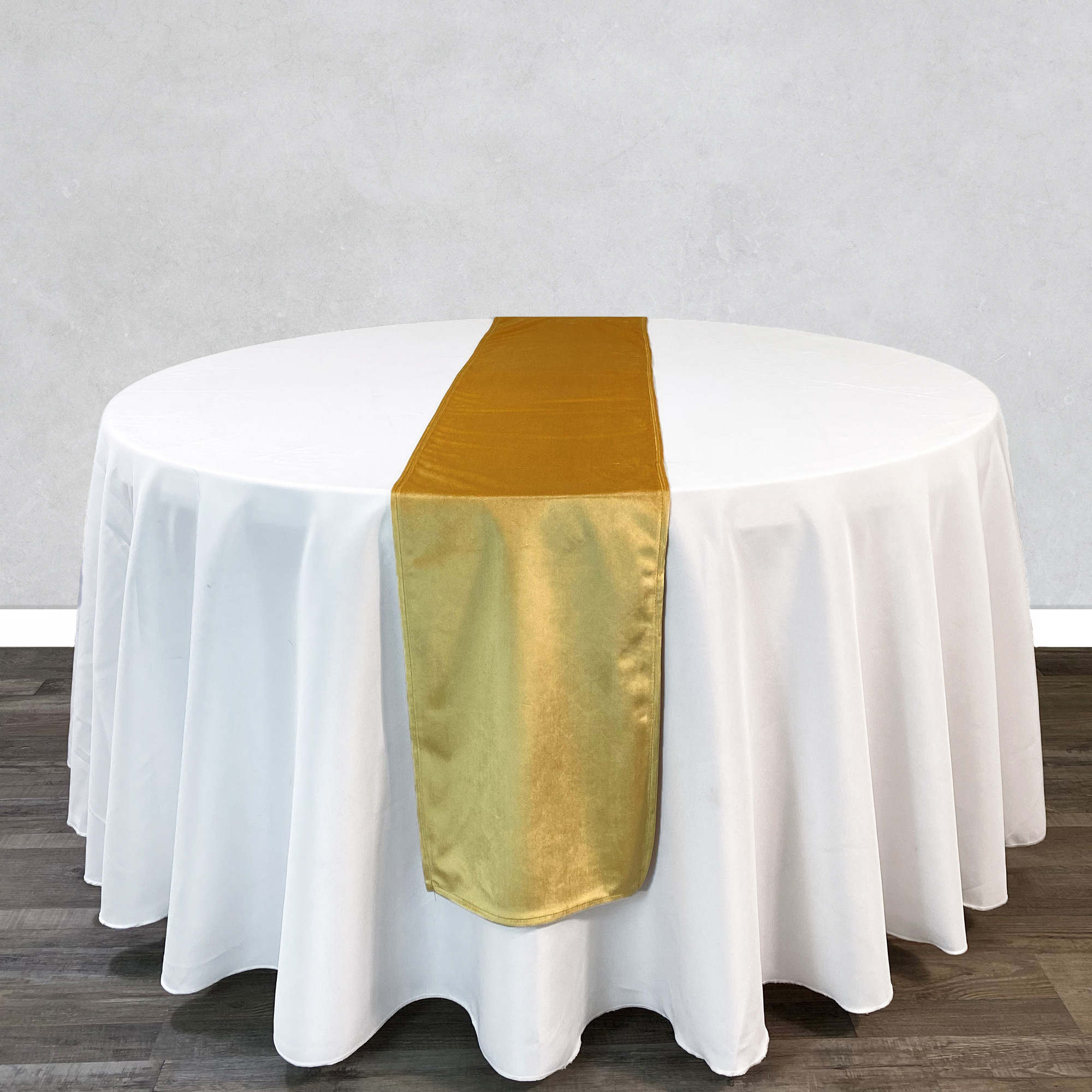 14 x 108 Inch Velvet Table Runner Gold  on round table