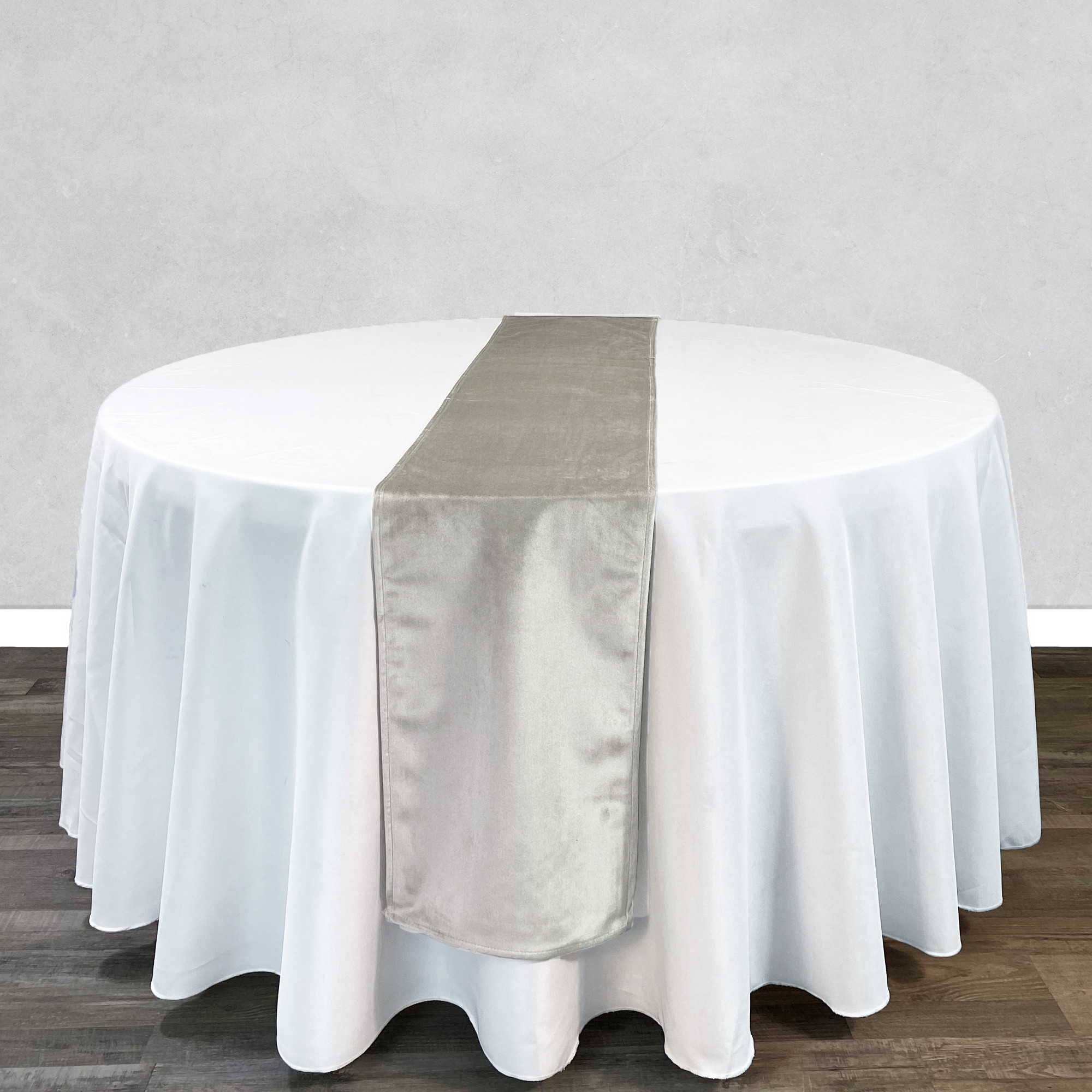 14 x 108 Inch Velvet Table Runner Ivory on round table