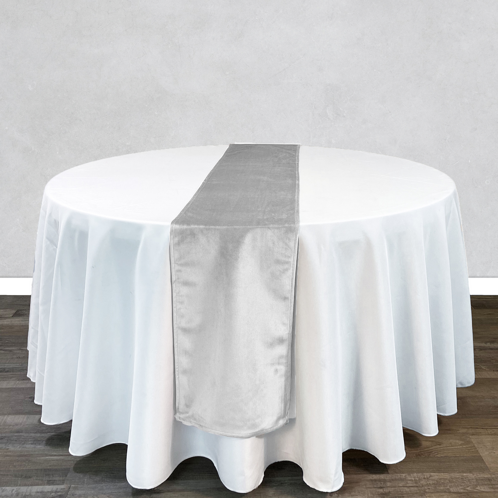 14 x 108 Inch Velvet Table Runner White on round table