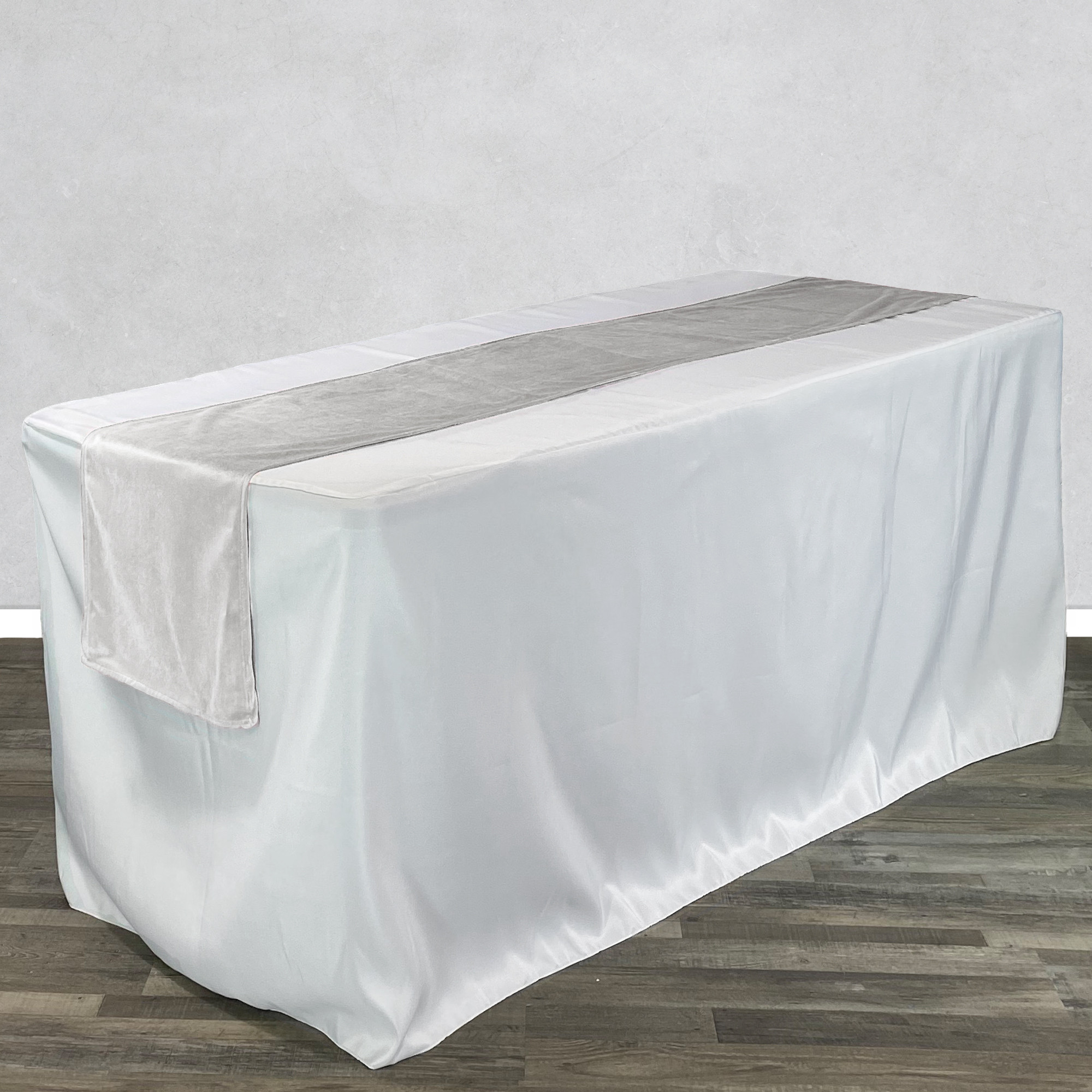 14 x 108 Inch Velvet Table Runner White on rectangular table