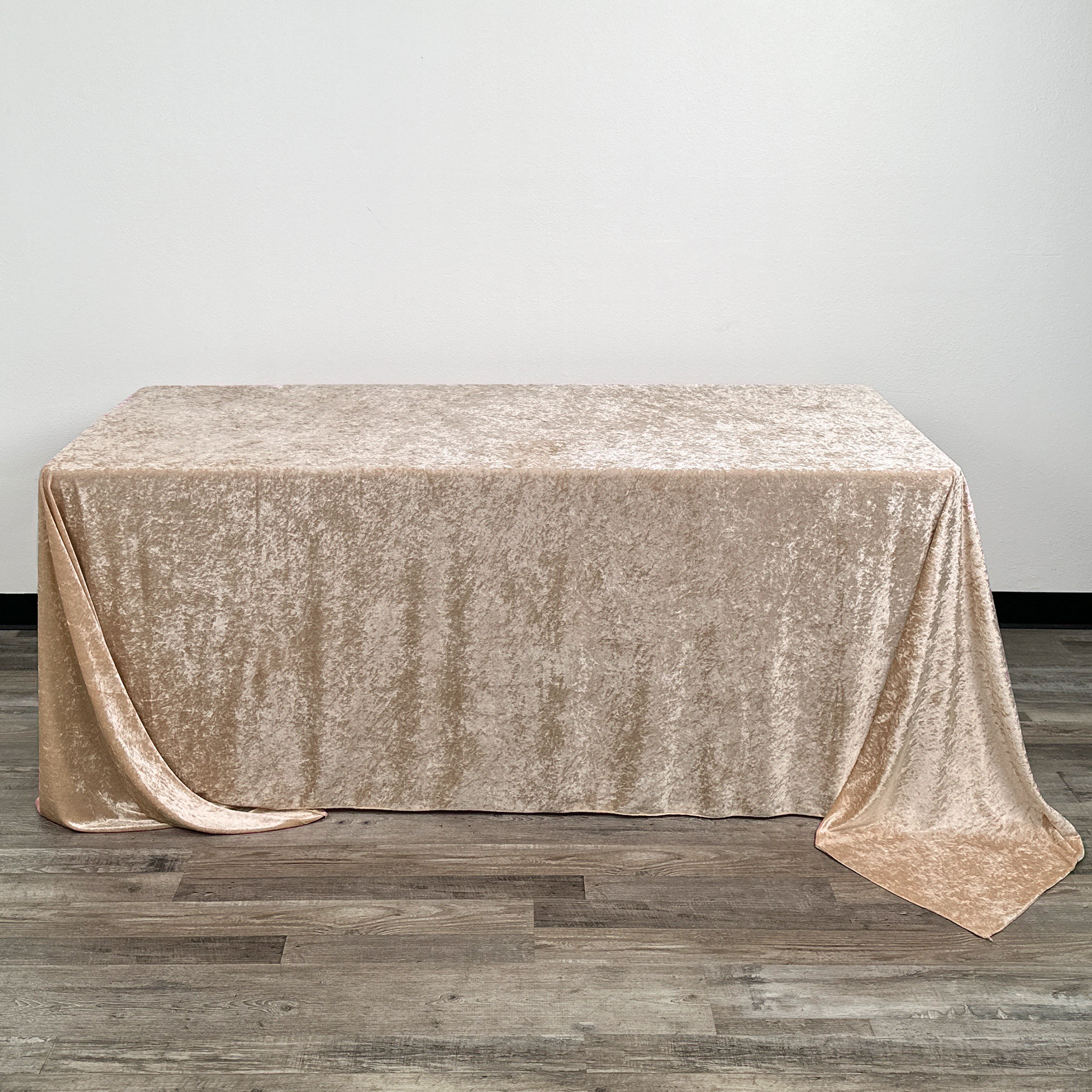 90 x 132 Inch Rectangular Crushed Velvet Tablecloth Champagne front