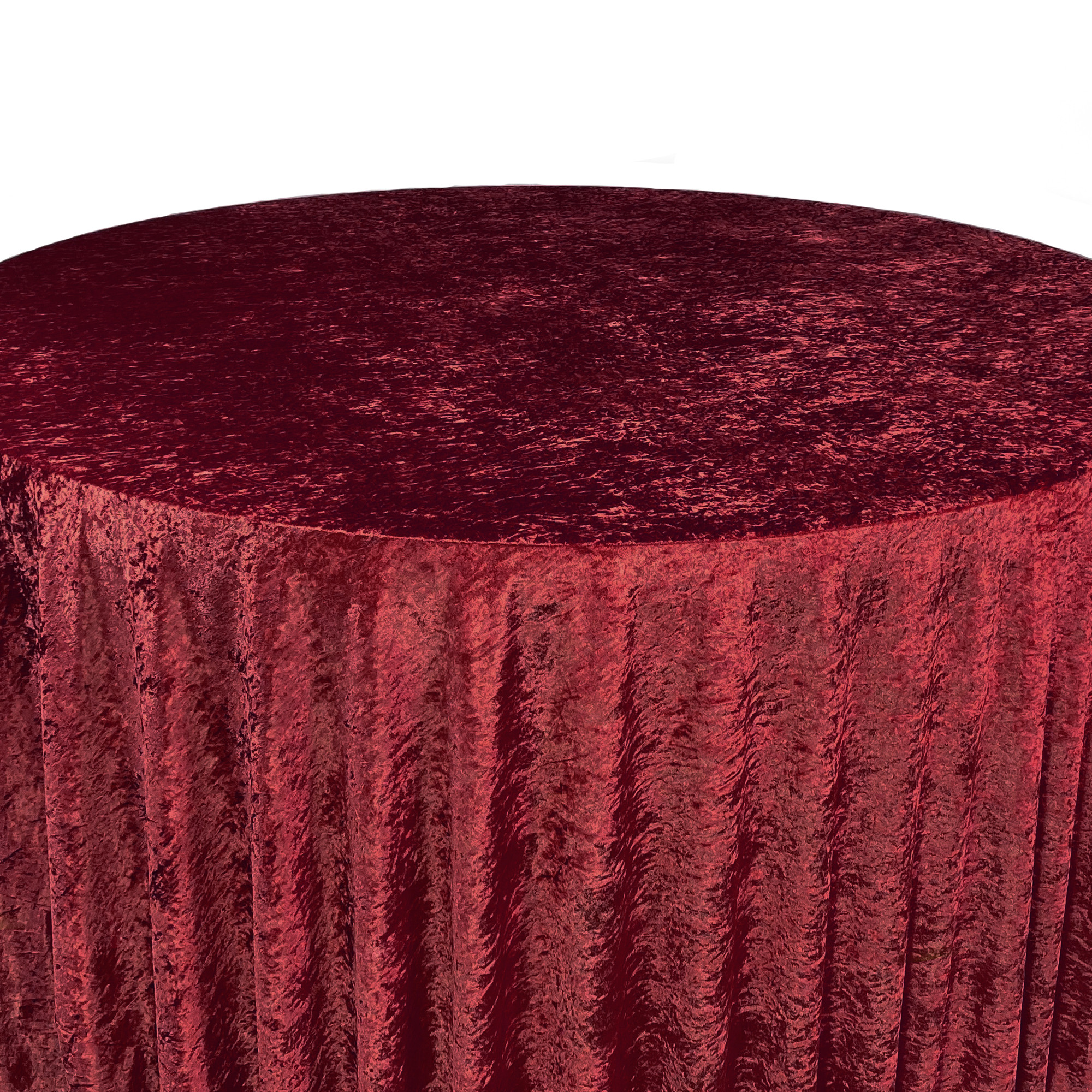 120 Inch Round Crushed Velvet Tablecloth Burgundy Top