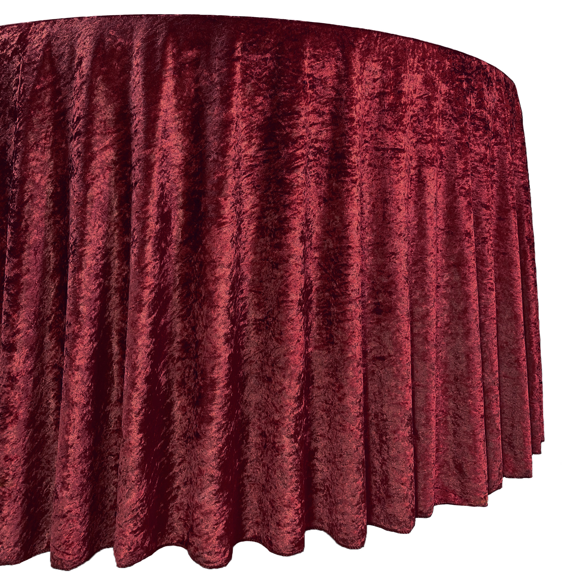 120 Inch Round Crushed Velvet Tablecloth Burgundy Drape