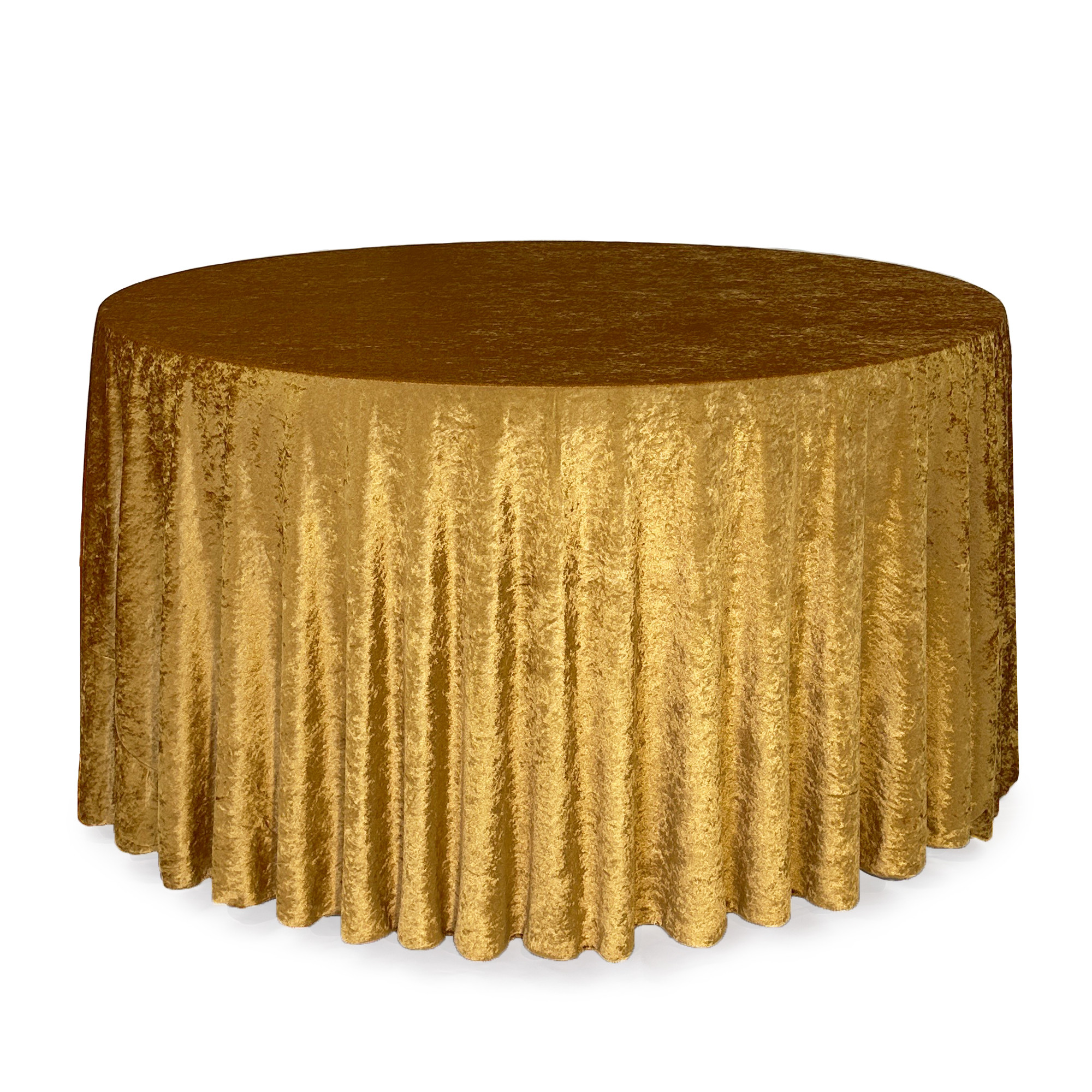 120 Inch Round Crushed Velvet Tablecloth Gold