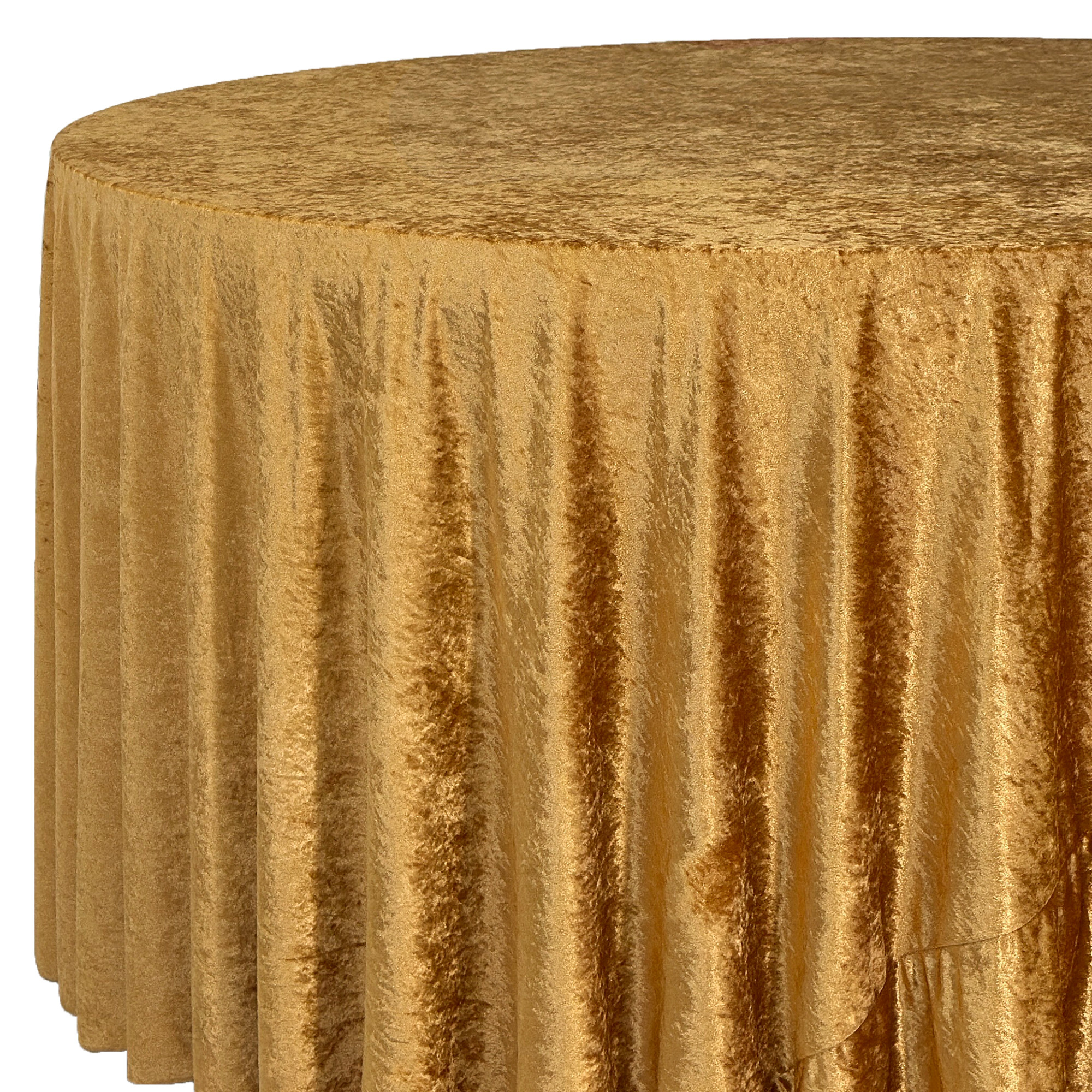 120 Inch Round Crushed Velvet Tablecloth Gold side