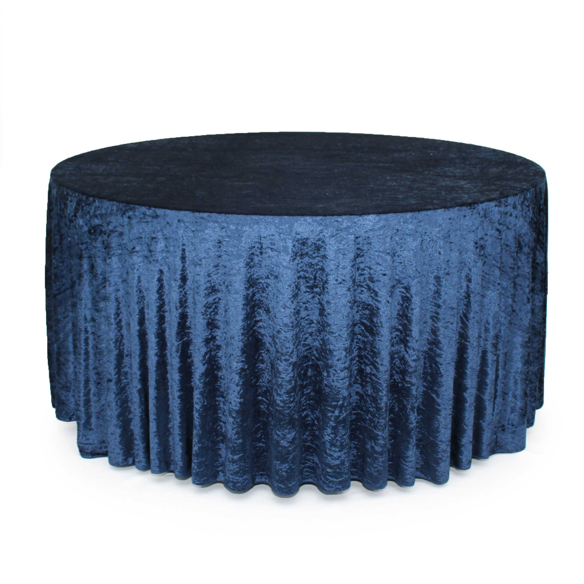 120 Inch Round Crushed Velvet Tablecloth Navy Blue