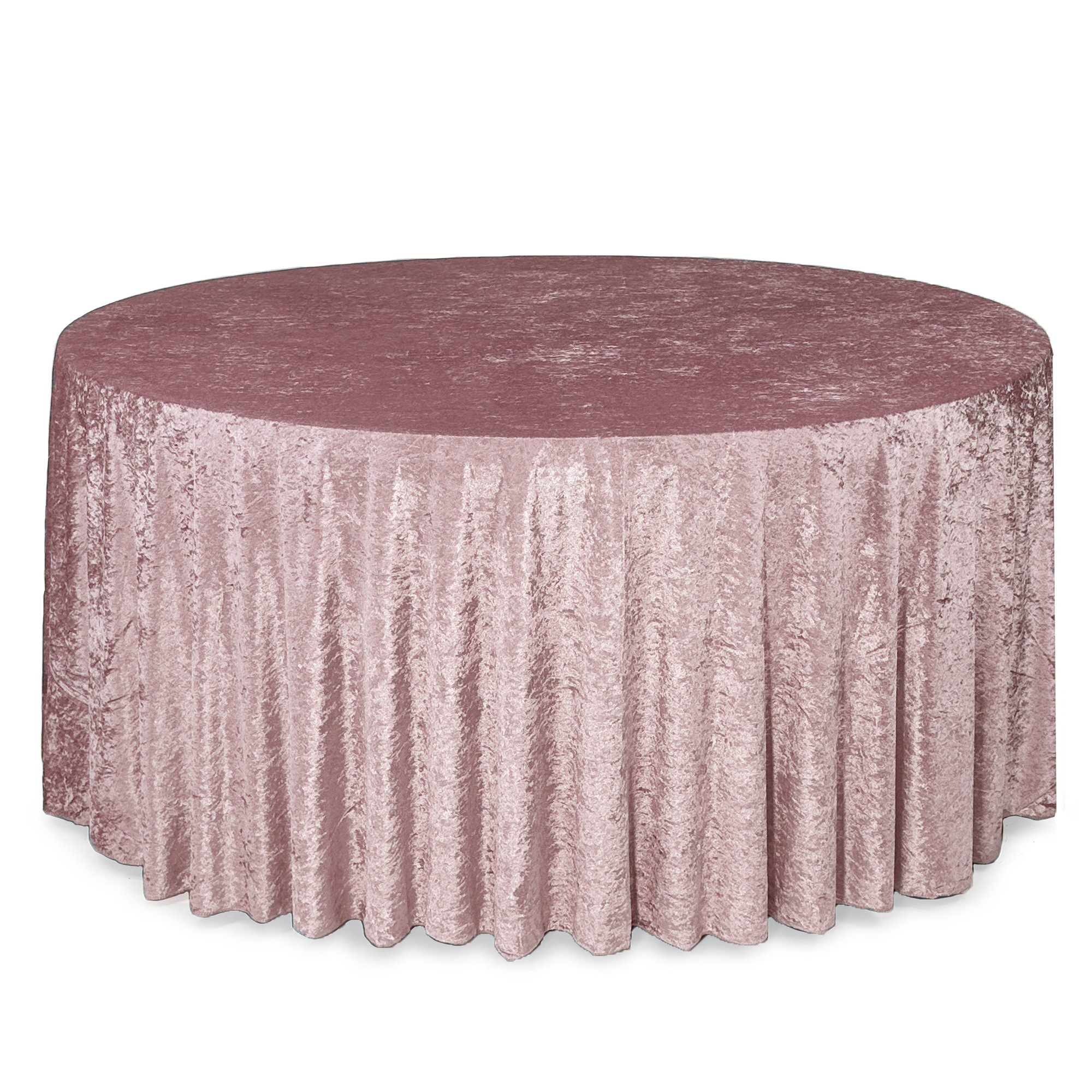 132 Inch Round Crushed Velvet Tablecloth Blush