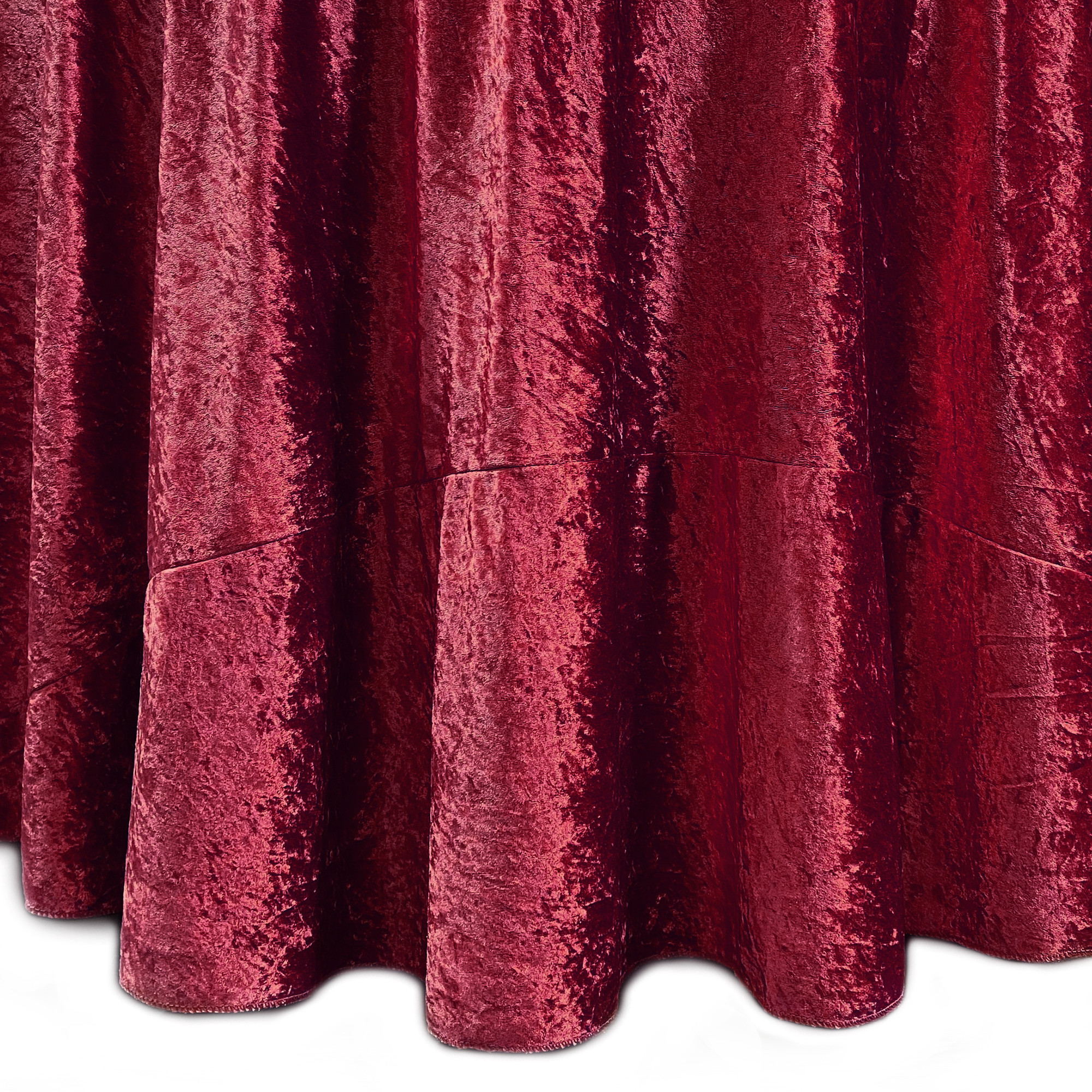 132 Inch Round Crushed Velvet Tablecloth Burgundy Seam