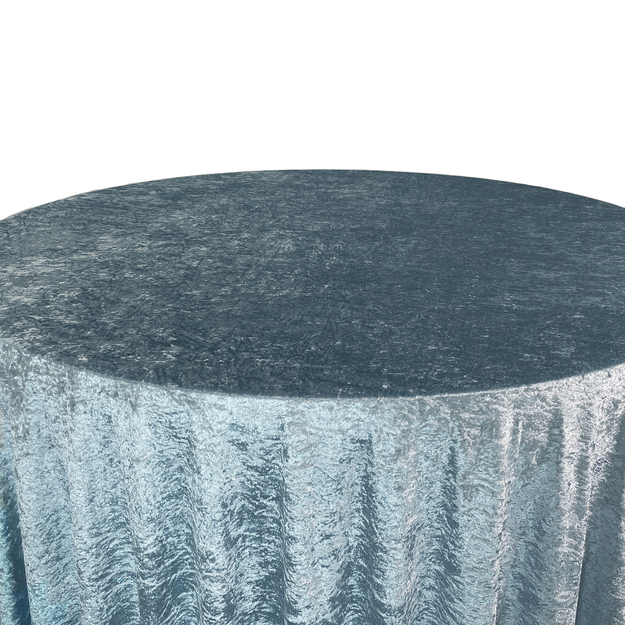 132 Inch Round Crushed Velvet Tablecloth Dusty Blue Top