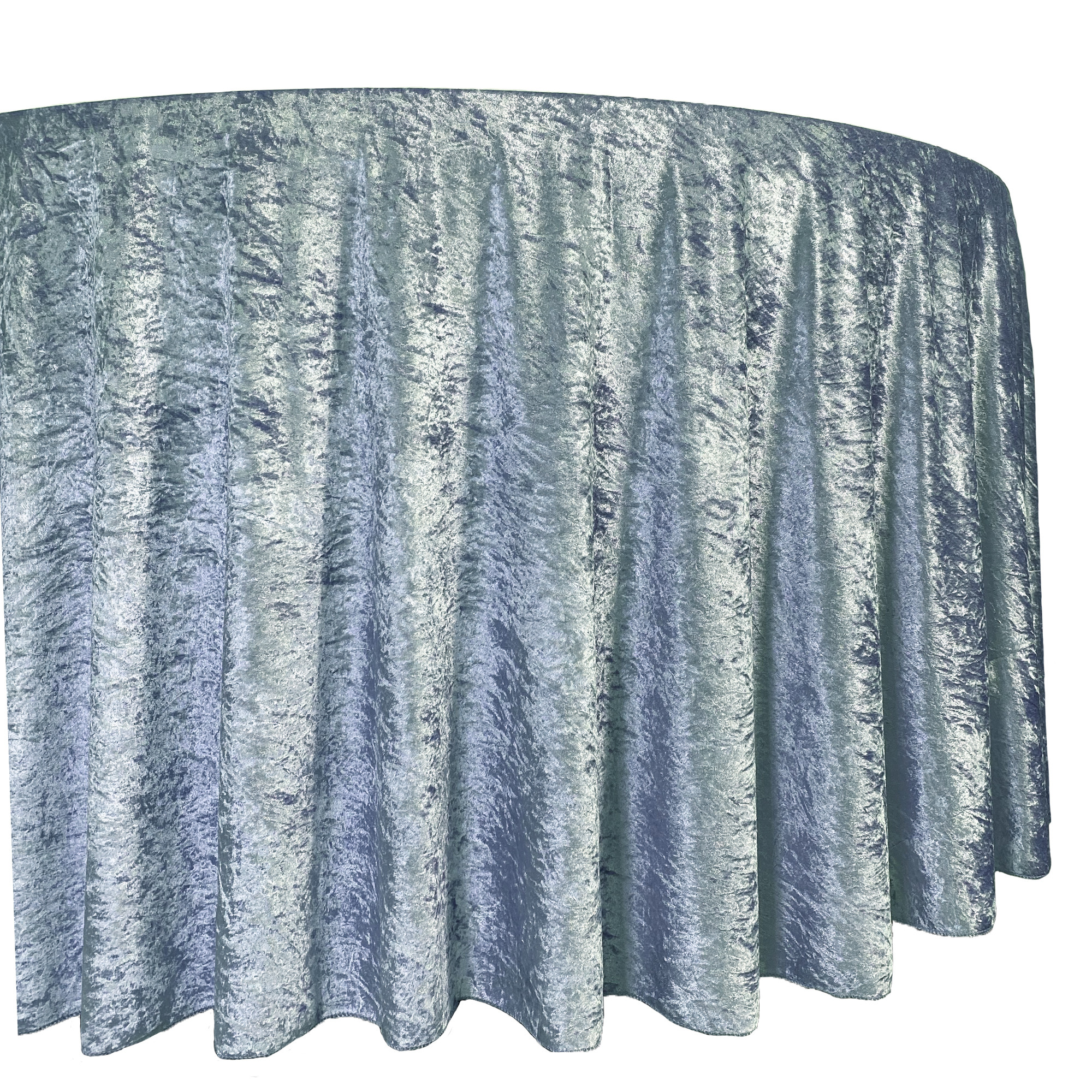 132 Inch Round Crushed Velvet Tablecloth Dusty Blue Drape