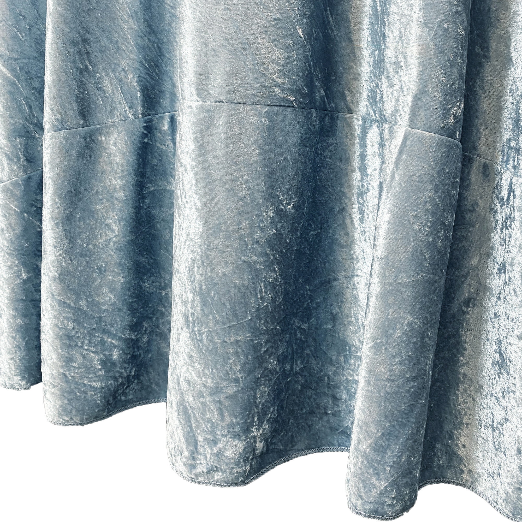 132 Inch Round Crushed Velvet Tablecloth Dusty Blue Seam