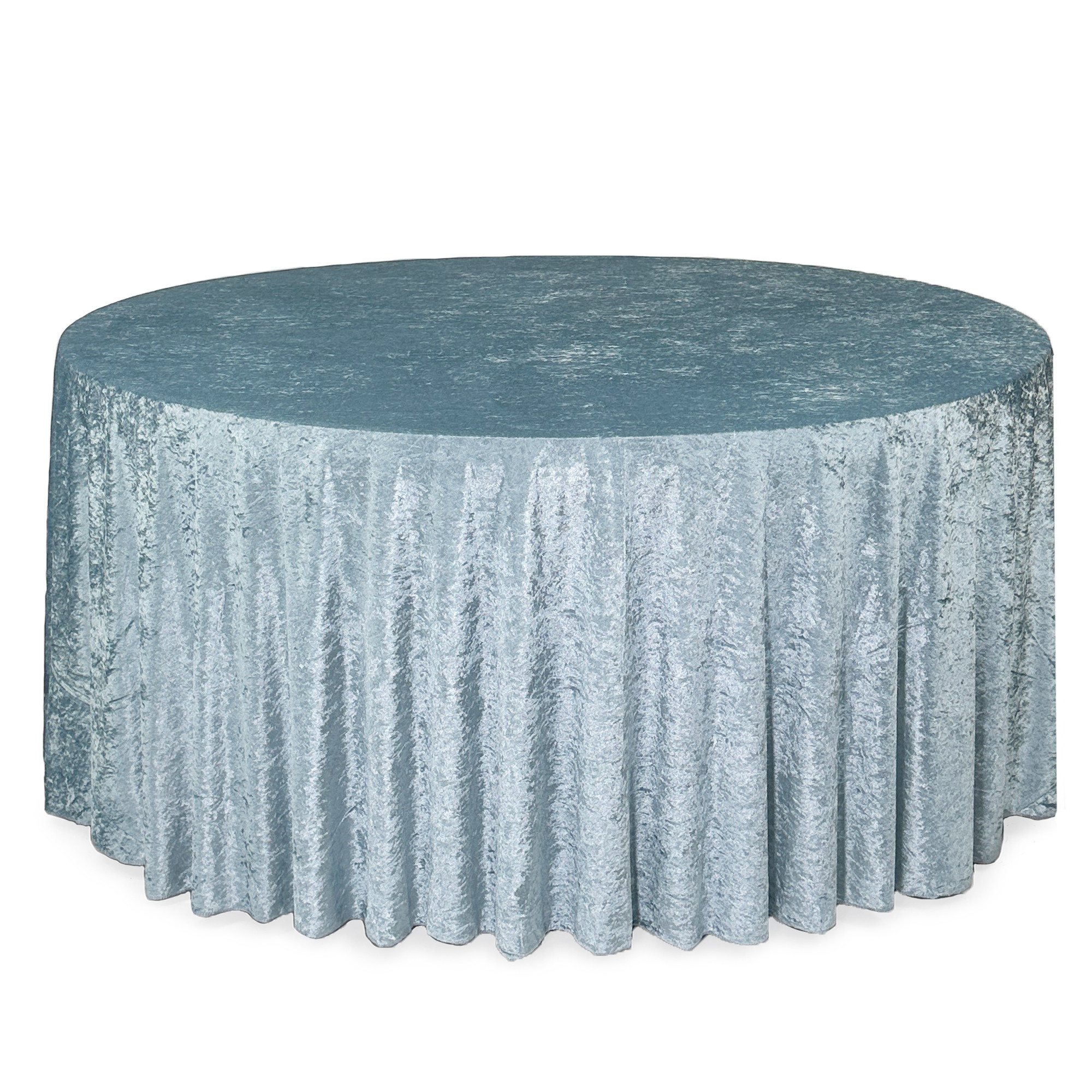 132 Inch Round Crushed Velvet Tablecloth Dusty Blue